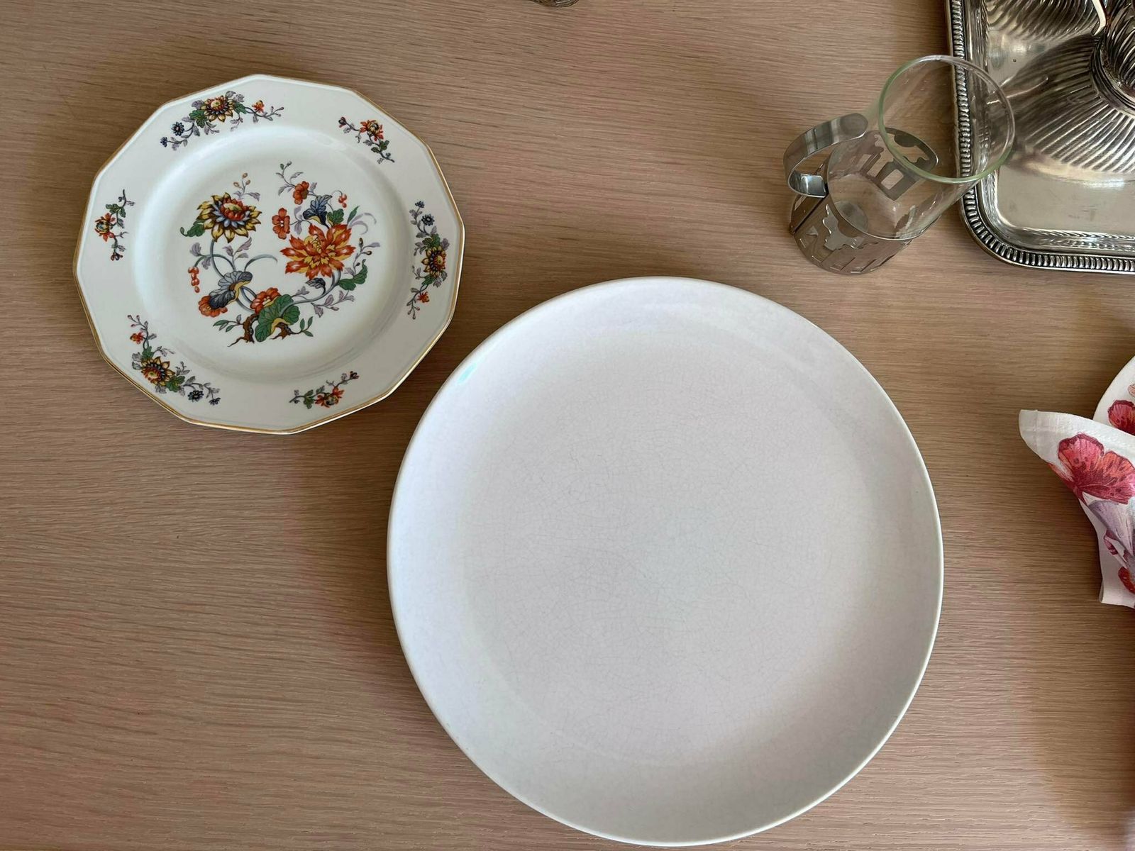 Porcelain Dessert/Cake/Butter Bread Floral Plates Set Of 10, 1940s Porcelain De Boudour Cerabel Belgium Wedding Gift Illustration Gold Rim photo Home Decor