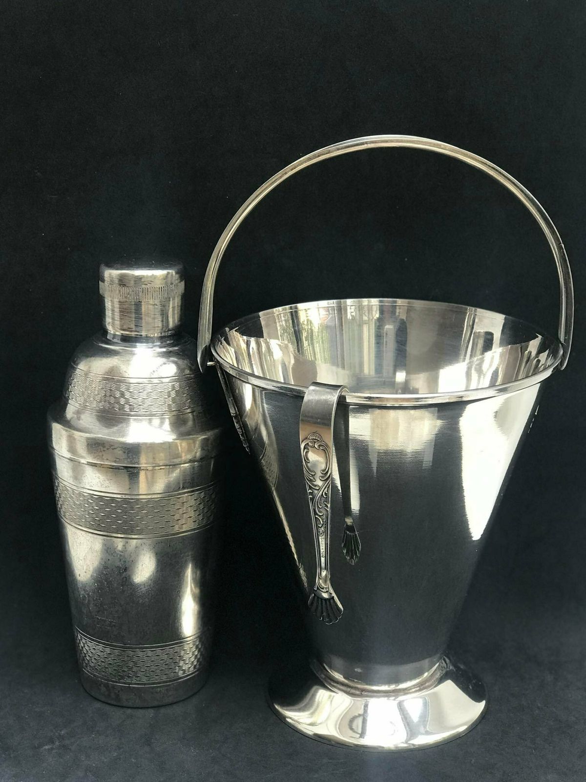 photo for sale Ice Bucket Silver Plated Italian Cooler Vintage Art Deco Style Bar Bartender Vintage Bar, Cocktail Bar, Party Table Bar Accesories