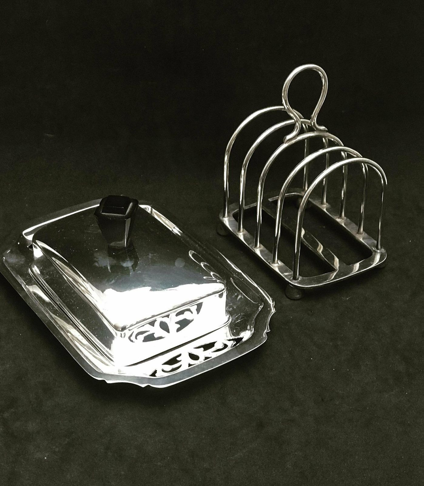 Butter Dish And Toast Rack Holder Silver Plated Breakfast For 2 Set Vintage Toast Holder Wedding Gift Caviar Dish Antique English Hostess photo furniture