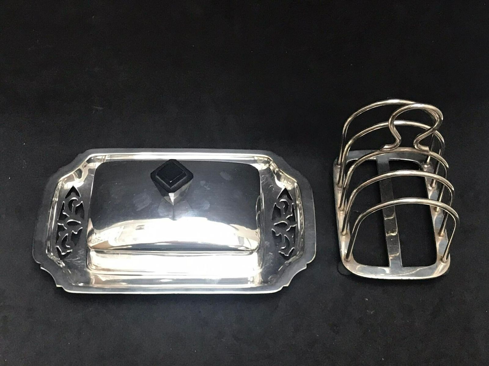 Butter Dish And Toast Rack Holder Silver Plated Breakfast For 2 Set Vintage Toast Holder Wedding Gift Caviar Dish Antique English Hostess photo Home Decor