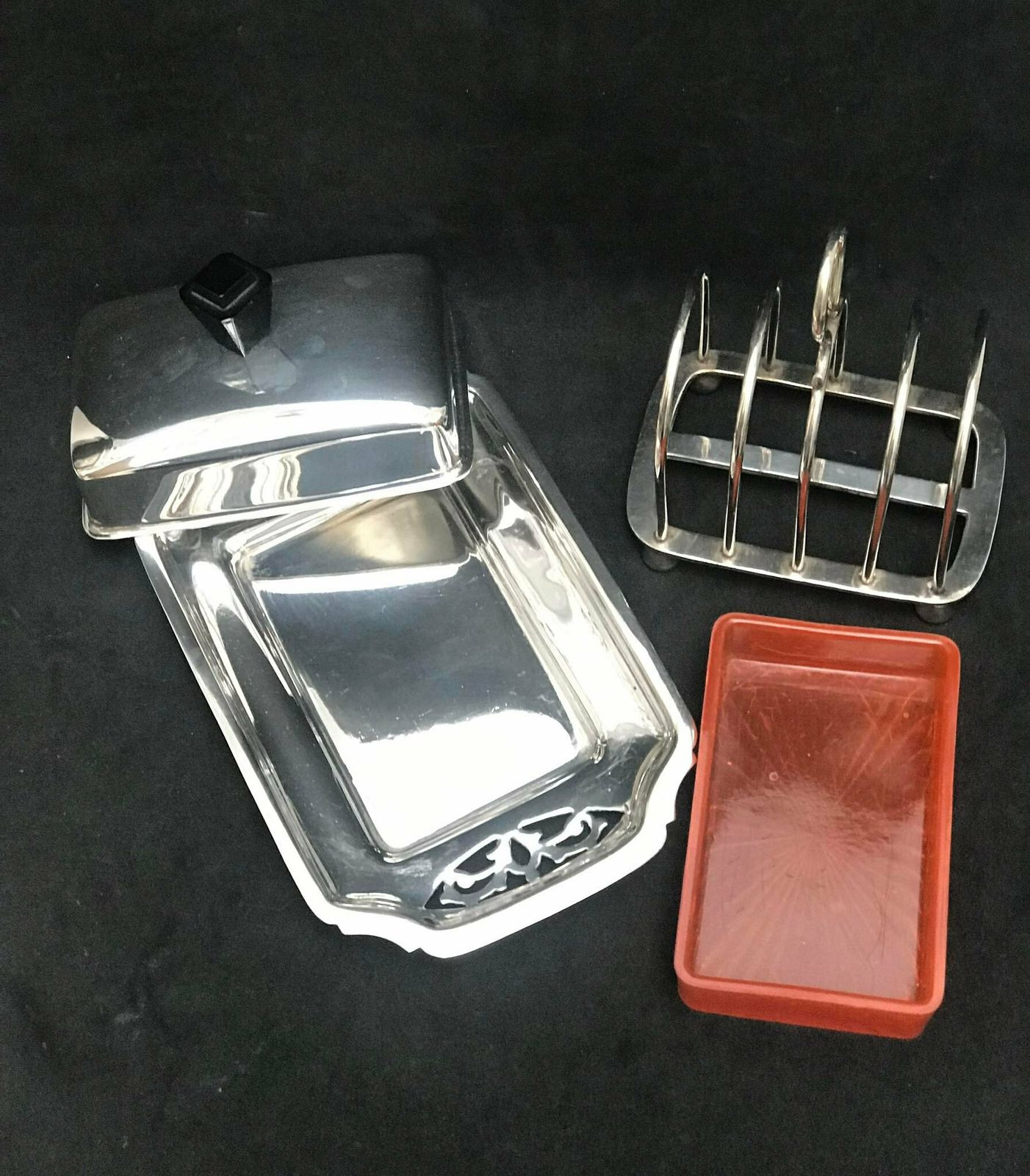 photo furniture Butter Dish And Toast Rack Holder Silver Plated Breakfast For 2 Set Vintage Toast Holder Wedding Gift Caviar Dish Antique English Hostess