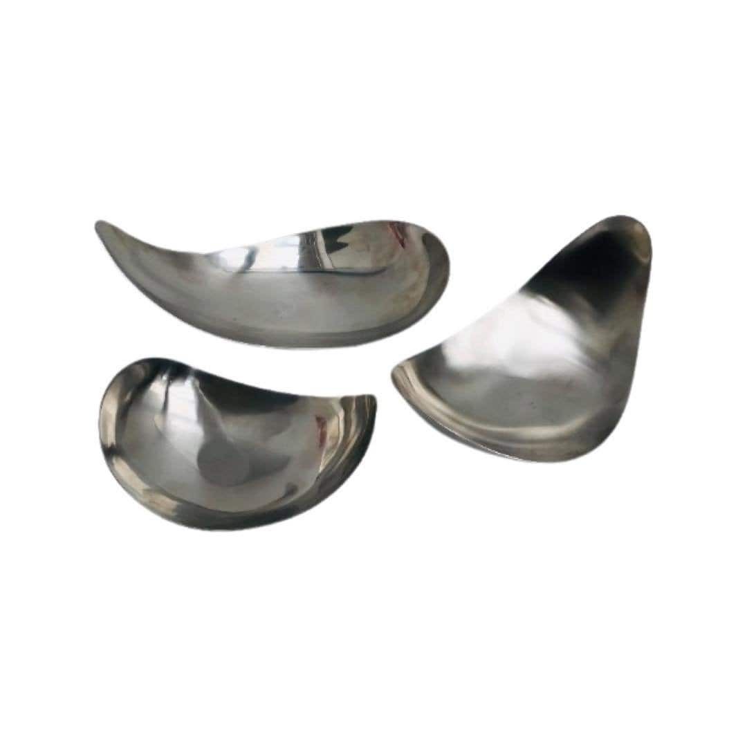 Georg Jensen Leaf Dish Set 3 In Stainless Steel By Helle Damkjaer Vintage Danish Design Scandinavian Appetizer Plates Catch All Dish Gift