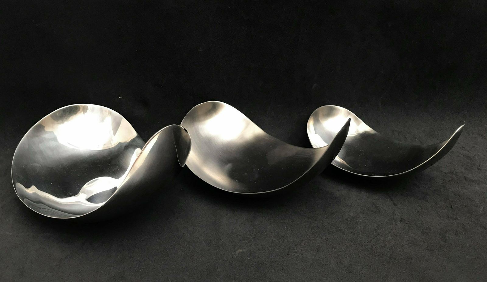 Georg Jensen Leaf Dish Set 3 In Stainless Steel By Helle Damkjaer Vintage Danish Design Scandinavian Appetizer Plates Catch All Dish Gift photo for sale