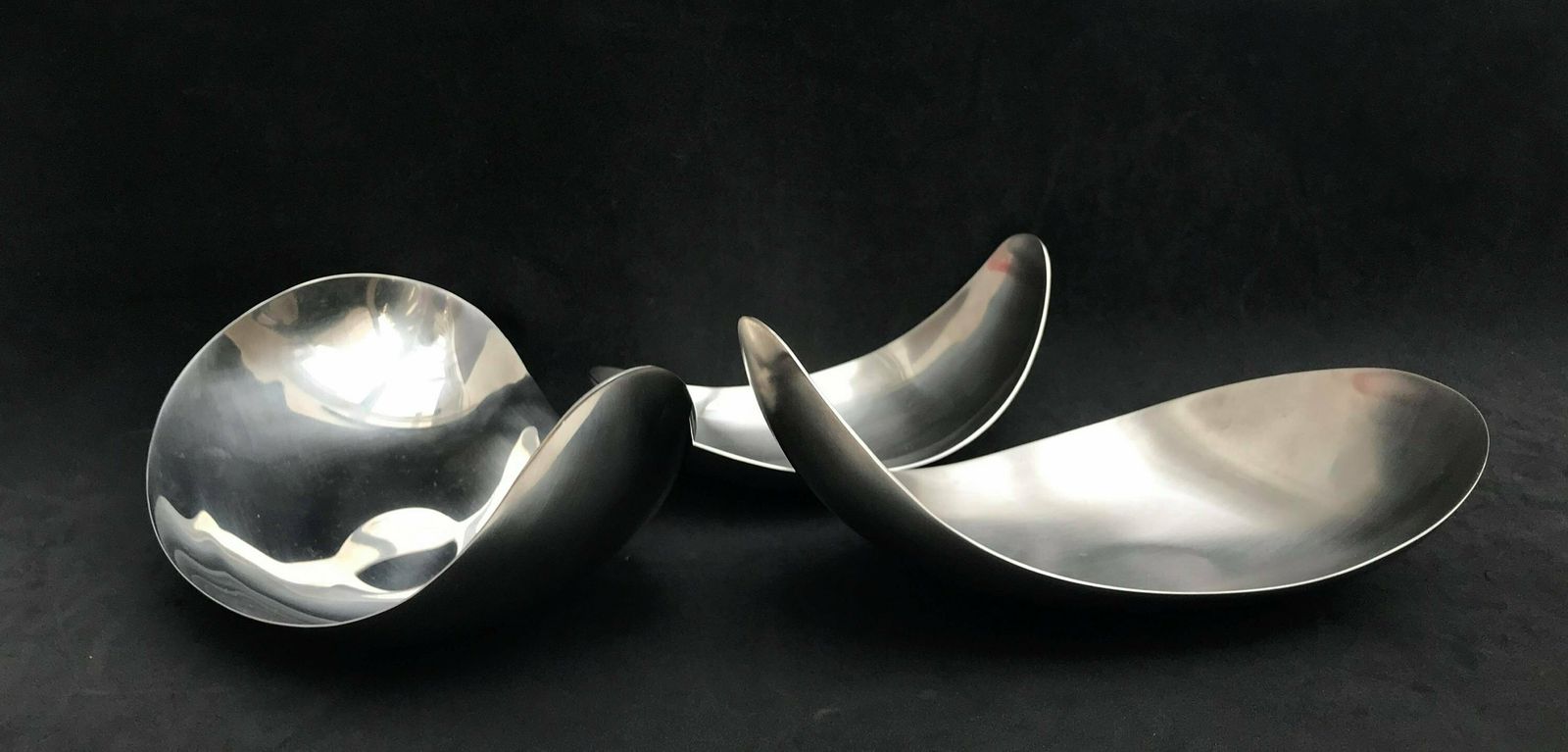 photo for sale Georg Jensen Leaf Dish Set 3 In Stainless Steel By Helle Damkjaer Vintage Danish Design Scandinavian Appetizer Plates Catch All Dish Gift