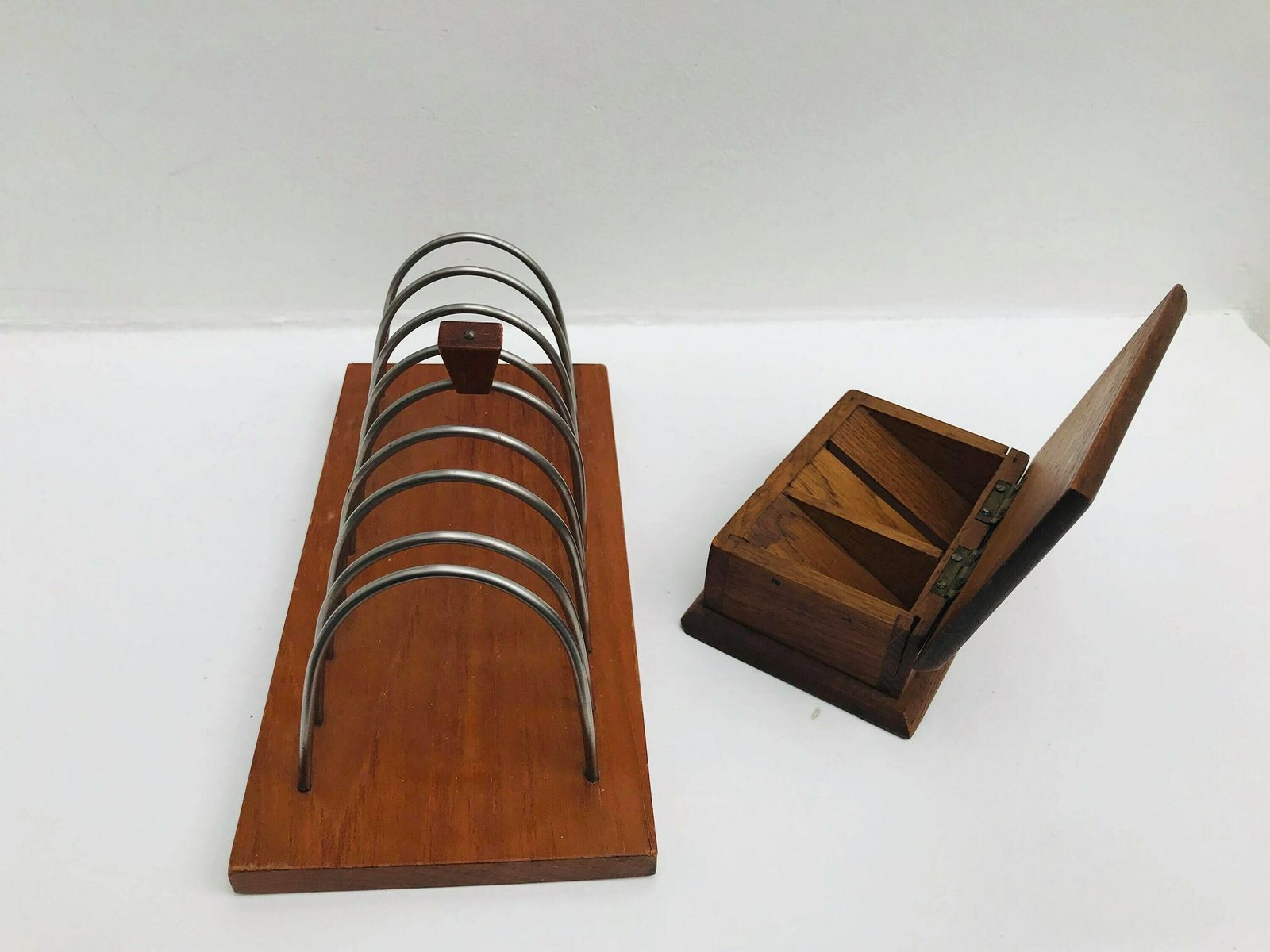 Wooden Desk Accessories Mid Century Teak Wooden Stamp Box Letter Holder Desk Organizer Ornaments Gift For Her Decor 50s Box Collector Gift photo Home Decor