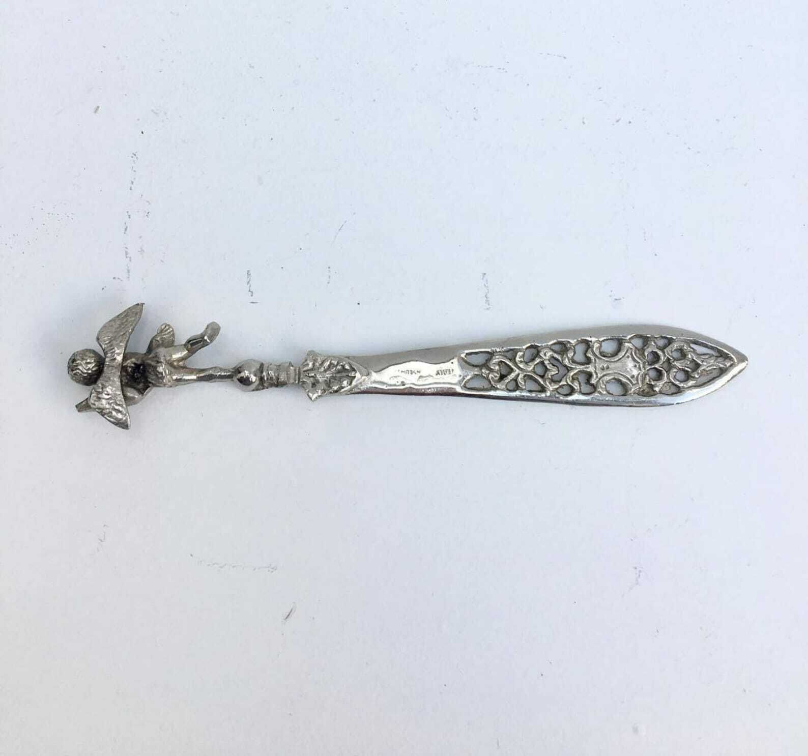 Letter Opener Silver Plated Cherub Letter Knife Engraved Plated Letter Opener, Metal Office Knife, Gift Idea , Made In Italy Silver Plate photo Home Decor