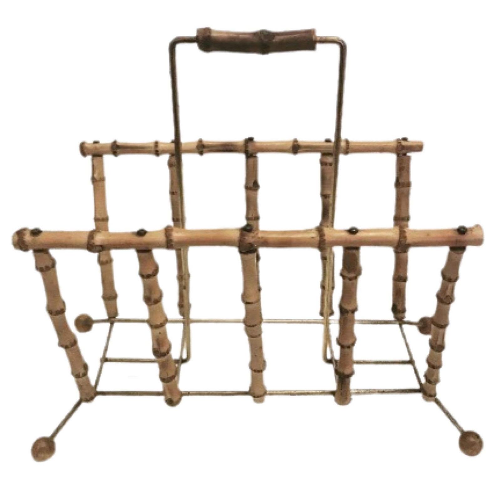 Magazine Rack Holder Bamboo Vintage 60s French Boho Chic Sputnik Atomic Era Newspaper Stand Rattan Mid Century Home Decor Bohemian Tiki Gift
