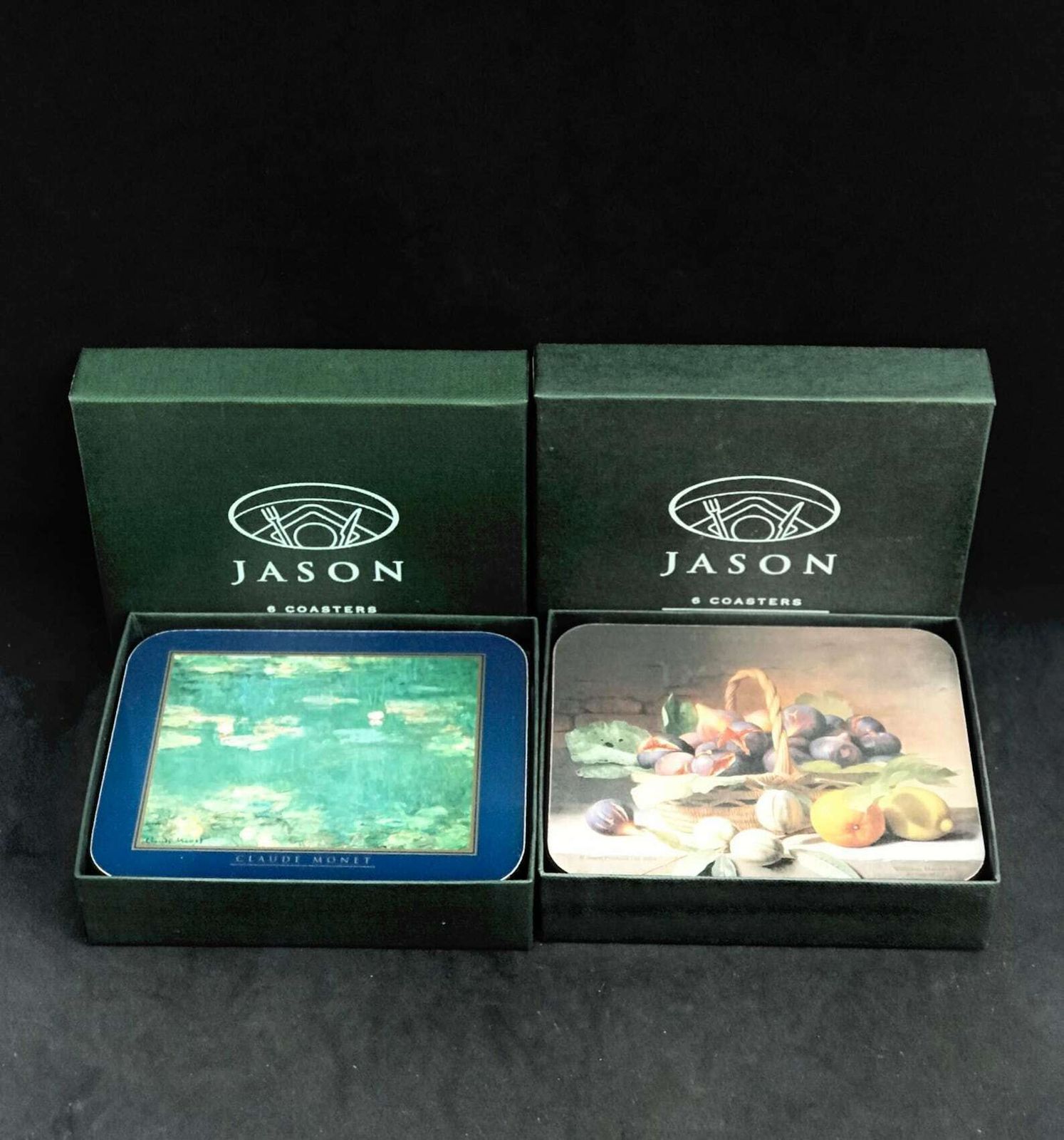 Coasters By Jason Set Boxes Of 6 Each Wih 2 Differents Designs Boxed Cork Coasters Hardboard Monet Paintings Figs Hostess Gift