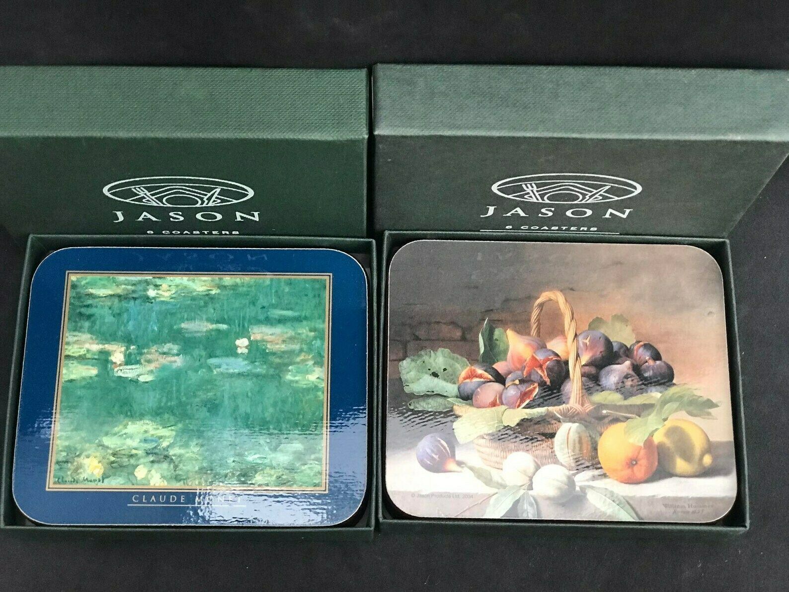Coasters By Jason Set Boxes Of 6 Each Wih 2 Differents Designs Boxed Cork Coasters Hardboard Monet Paintings Figs Hostess Gift photo furniture