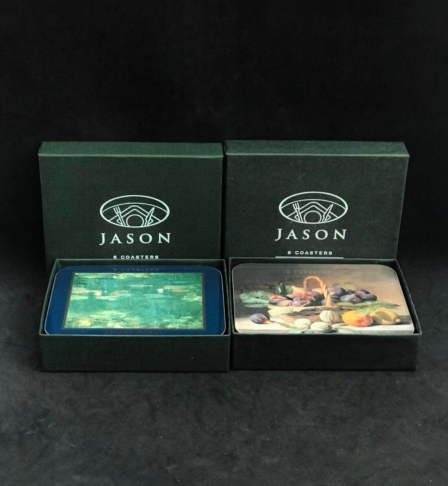 Coasters By Jason Set Boxes Of 6 Each Wih 2 Differents Designs Boxed Cork Coasters Hardboard Monet Paintings Figs Hostess Gift photo Home Decor
