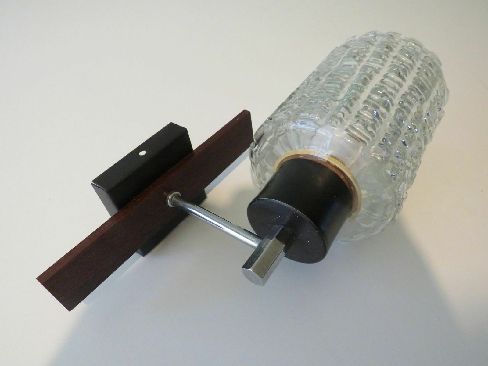 Mid Century Wall Lamp, Teak And Relief Glass Belgium 1970s photo 210.0