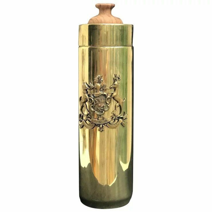 Cocktail Shaker Vintage Tommi Parzinger, Brass Walnut Hollywood Regency Italian Cylinder Brass Made In Italy 1970s Gift Collector photo furniture