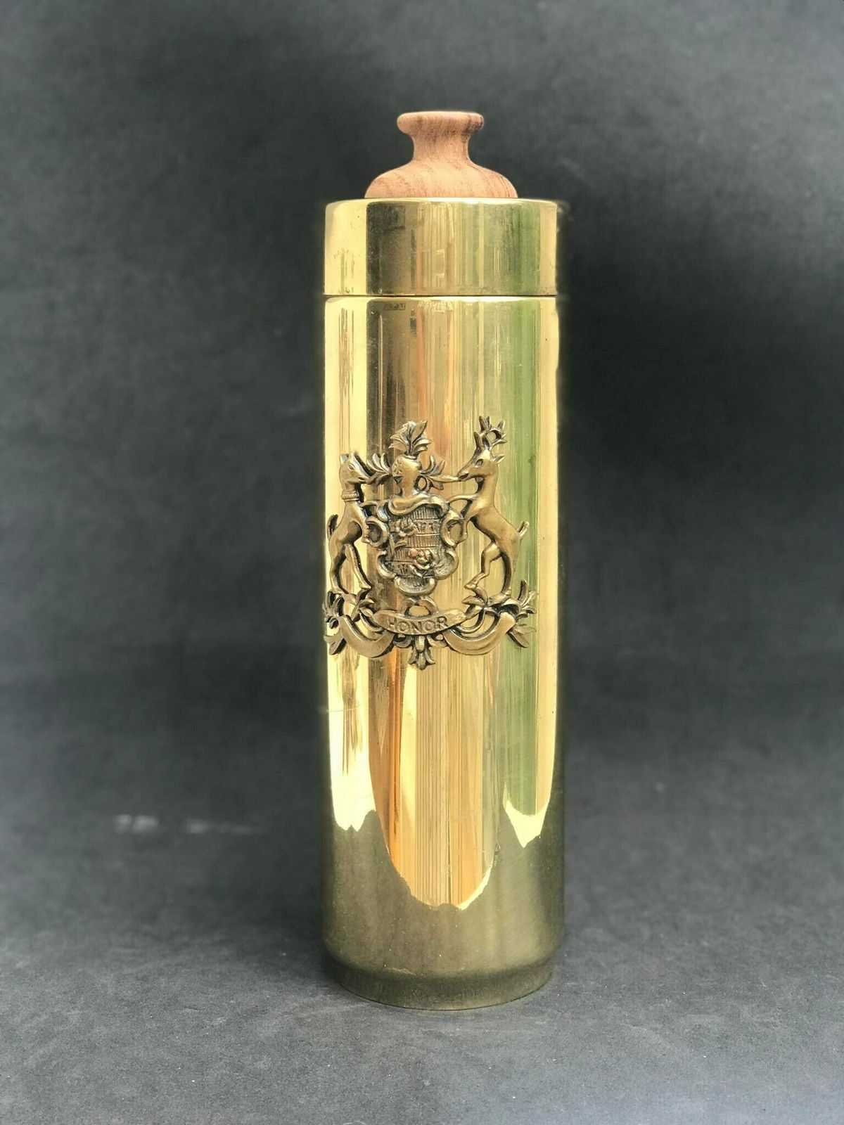 Cocktail Shaker Vintage Tommi Parzinger, Brass Walnut Hollywood Regency Italian Cylinder Brass Made In Italy 1970s Gift Collector photo 414.0