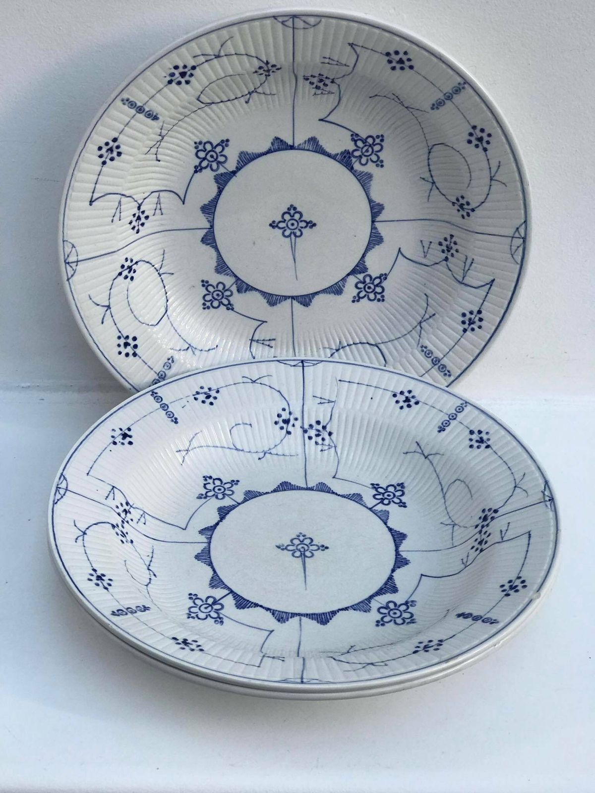 Soup Plates Set Of 3 Antique XIX Sarreguemines Copenhagen Blue White Pasta Dishes Copenhagen Pattern Vintage Blue White photo buy