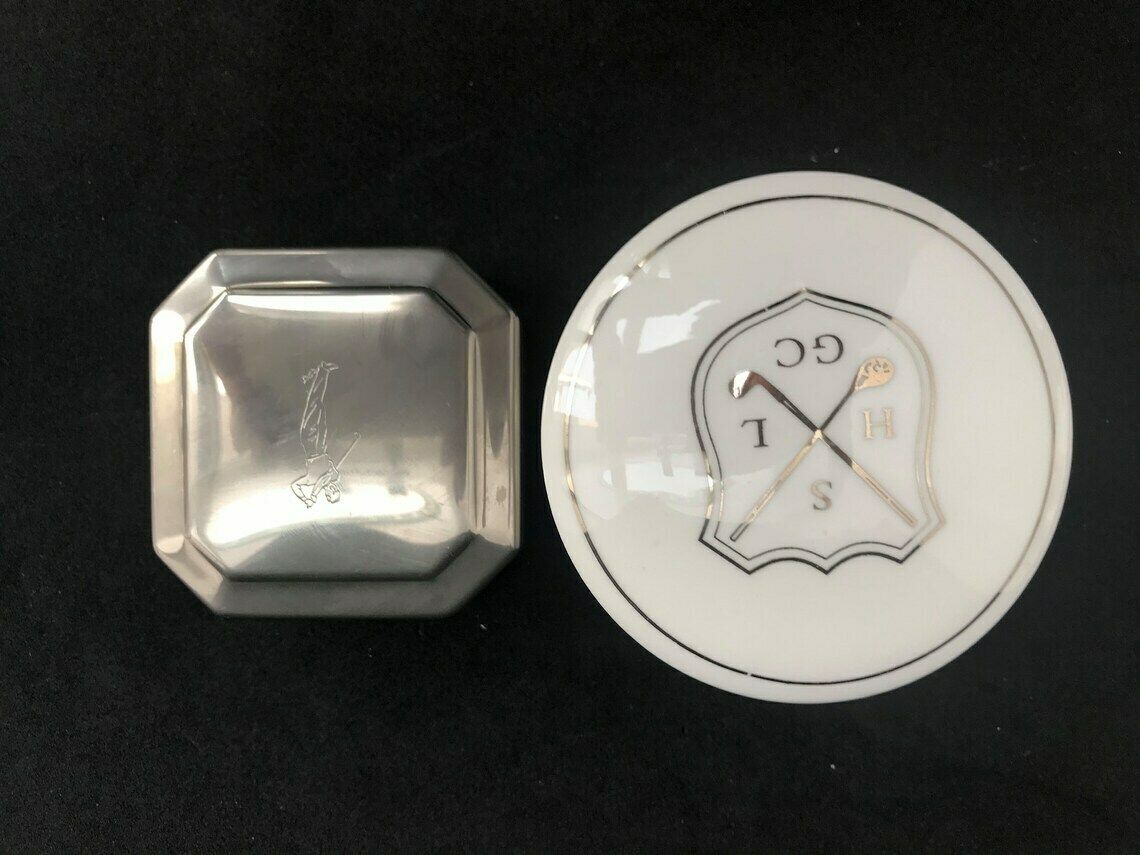 Golf Boxes Set 2 Golfer Gift Porcelaine Box And Silver Plated Box Christmas Gift Golf Lover Collection Round Square photo vintage