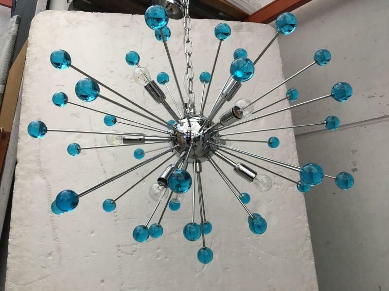 Chandelier Murano Glass Sputnik Blue Italian Handmade  Impressive photo Lighting