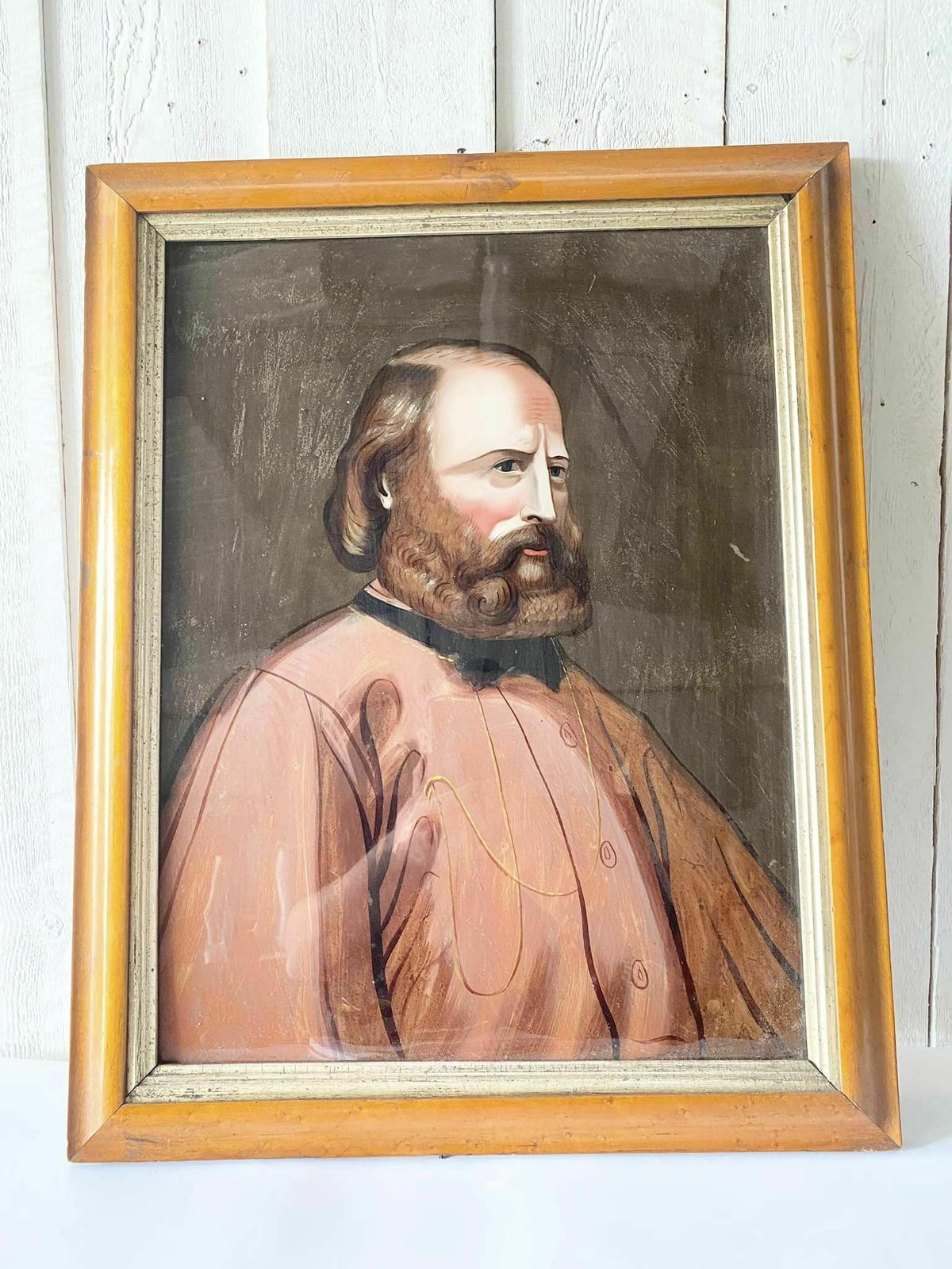 Antique Reverse Oil On Glass Giuseppe Garibaldi Painting photo furniture