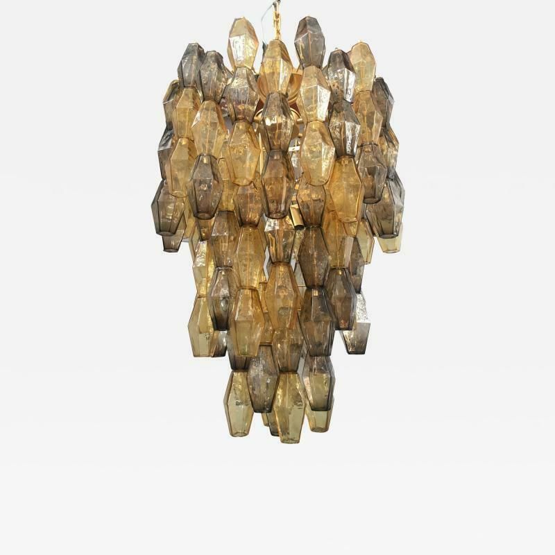 Huge And Luxury Chandelier With Amber And Fume’ “Poliedri”In Venini Style photo Lighting