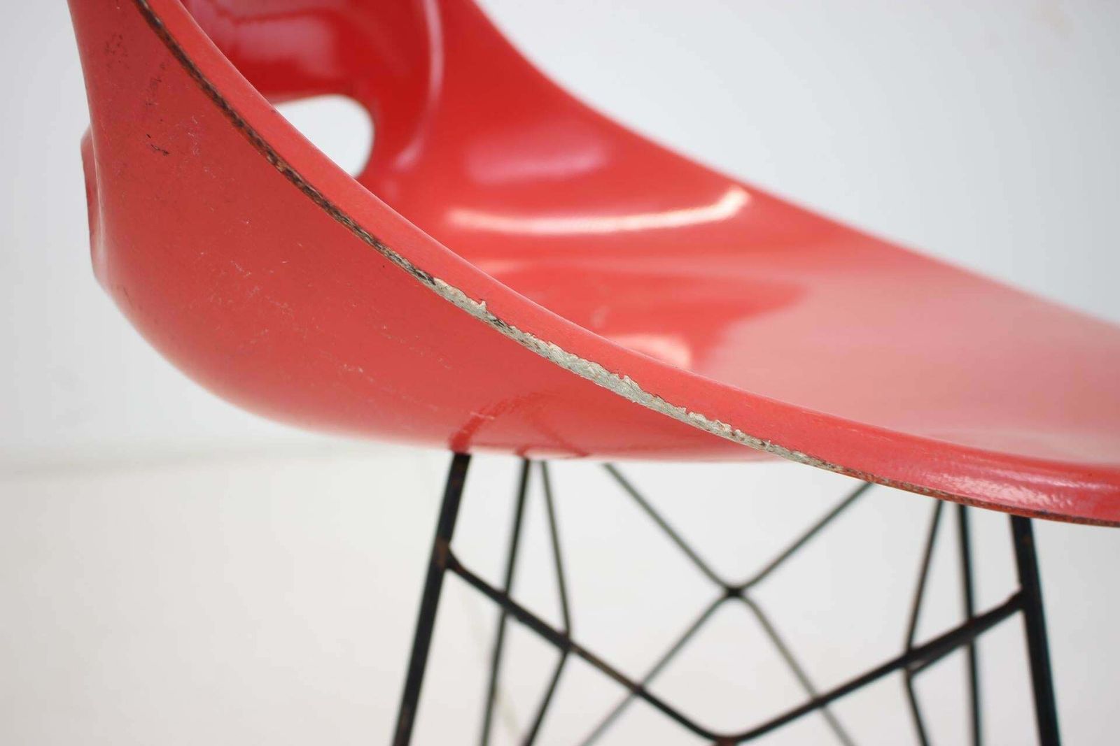 photo for sale Midcentury Red Design Fibreglass Dining Chairs By M.Navratil 1960s
