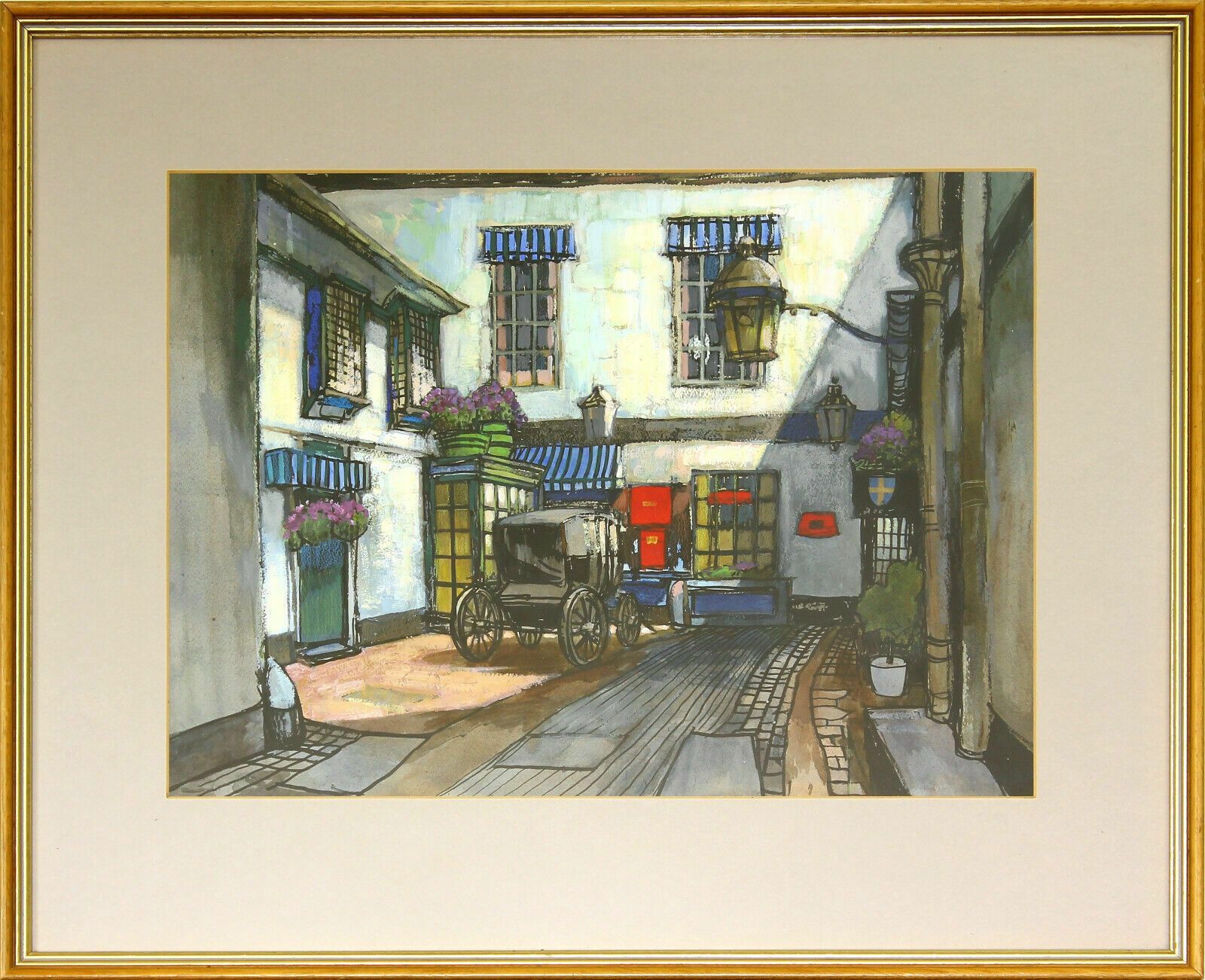 Acrylic Painting By Frederick George Wills. Horse Drawn Coach In A Courtyard