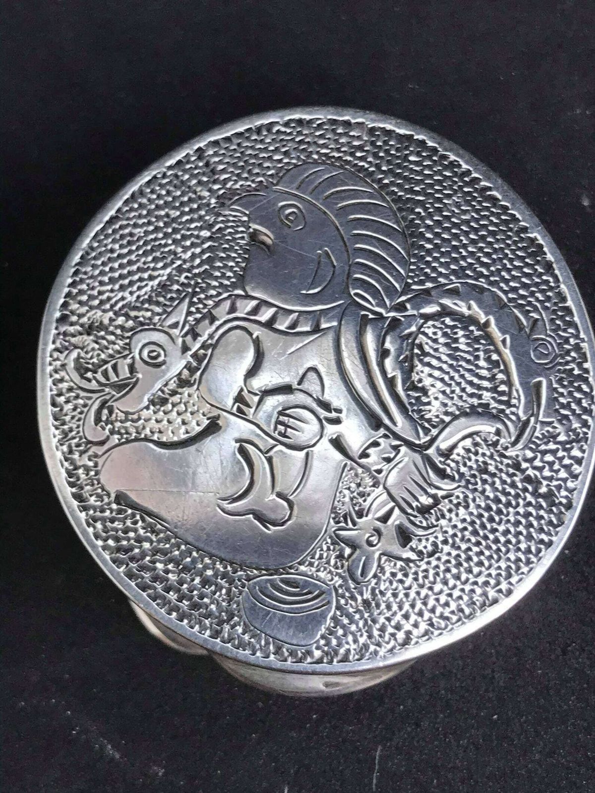photo for sale Pill Box Small Mexican Silver Sterling Silver 925 Solid Mexican Trinket Round Silver Wedding Ring Box Gift For Her Gift For Him Collector