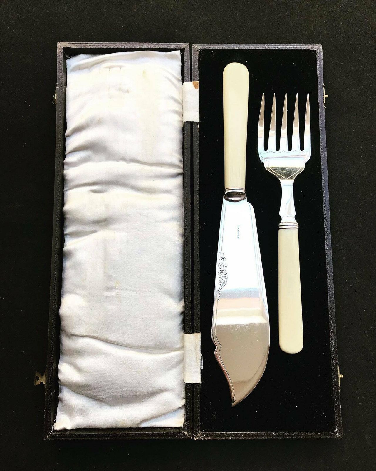 photo for sale Serving Cutlery Set Seafood Fish Knife England Silver Plated Mid Century Ivorine Handled Gift For Her Seafood Flatware Wedding Gift Boxed