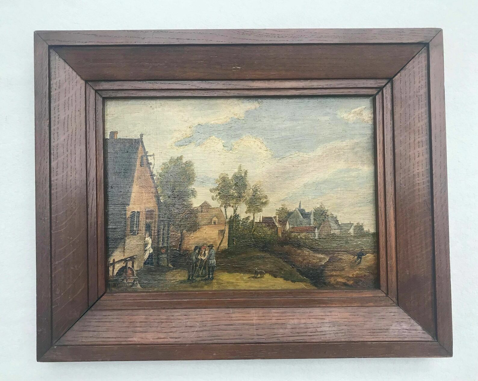 Schilderij – Olieverf Op Doek – Landschap Met Boerderij, Kerk En Dorpsgezicht – Ingelijst Wanddecor – Brits photo furniture
