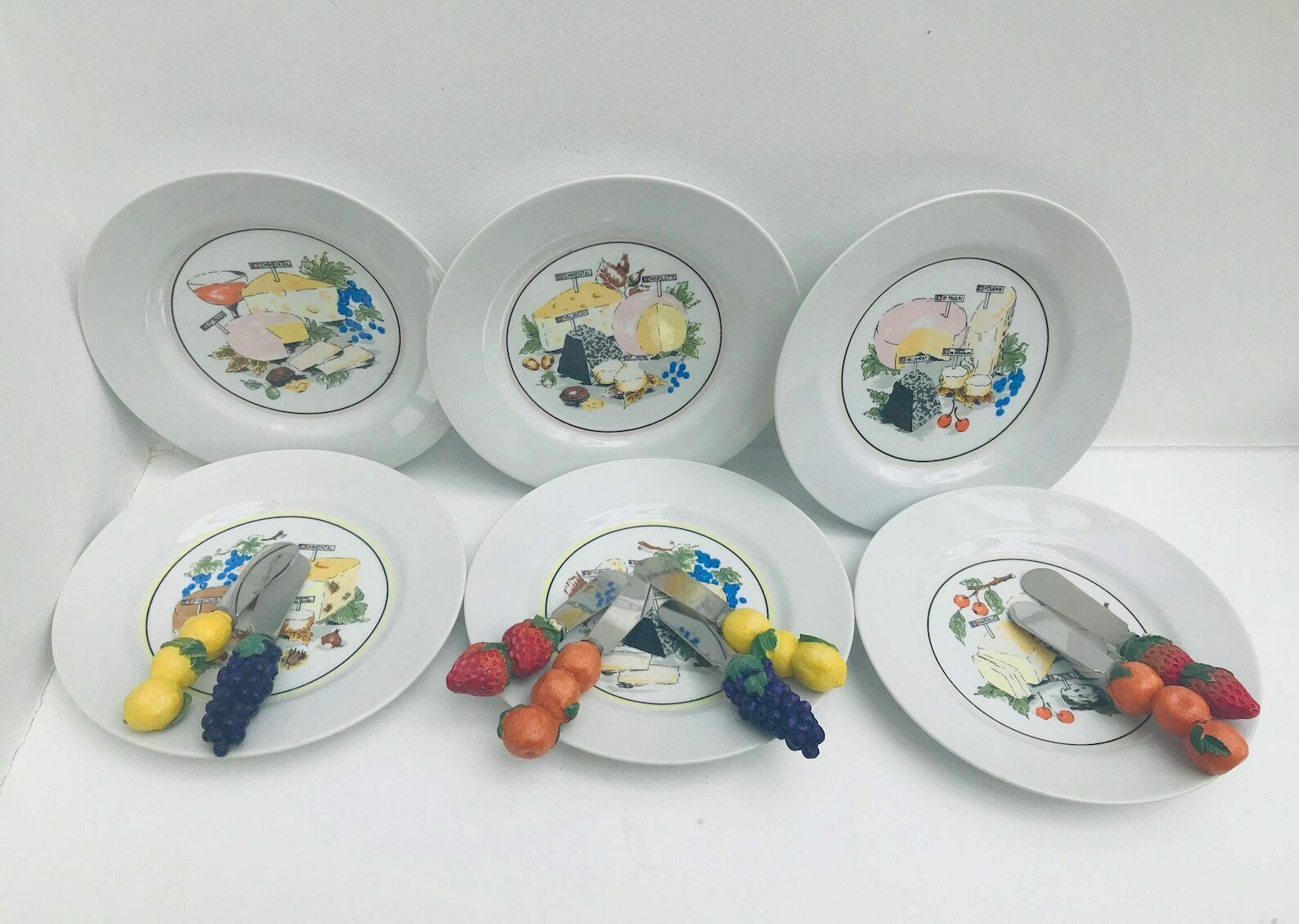 photo furniture Cheese Plates Set 6 With Butter Or Cheese Knives By Laura Lys Made In France, French Pottery Transfert Cheese Illustration Wedding Gift