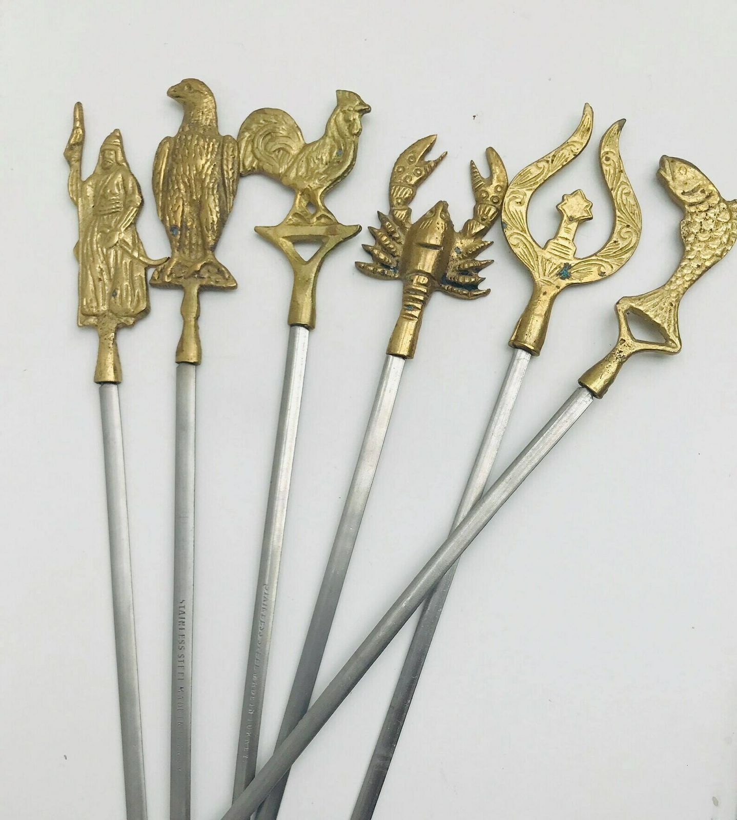photo furniture Barbecue Skewers Set Large 6 Barbecue Pikes, Kebab Brass And Steel, 60s, Barbecue Lover Gift Grill Accessories Gift For Man Marshmallow