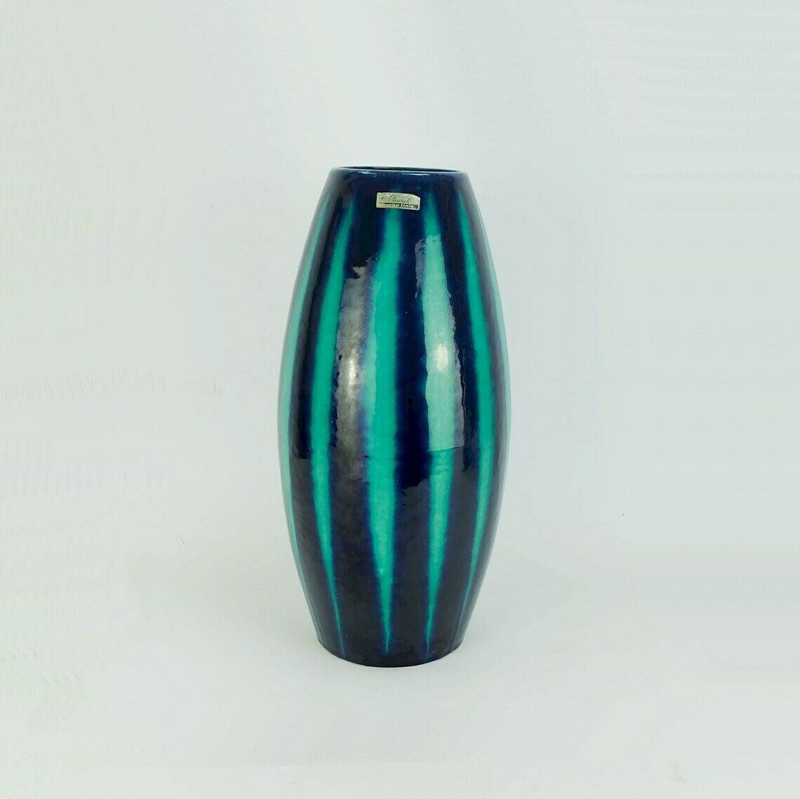 Scheurich Europ Line Mid Century Vase Model 248 38 With Stripe Pattern In Blue And Emerald Green