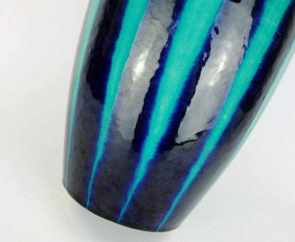 Scheurich Europ Line Mid Century Vase Model 248 38 With Stripe Pattern In Blue And Emerald Green photo buy