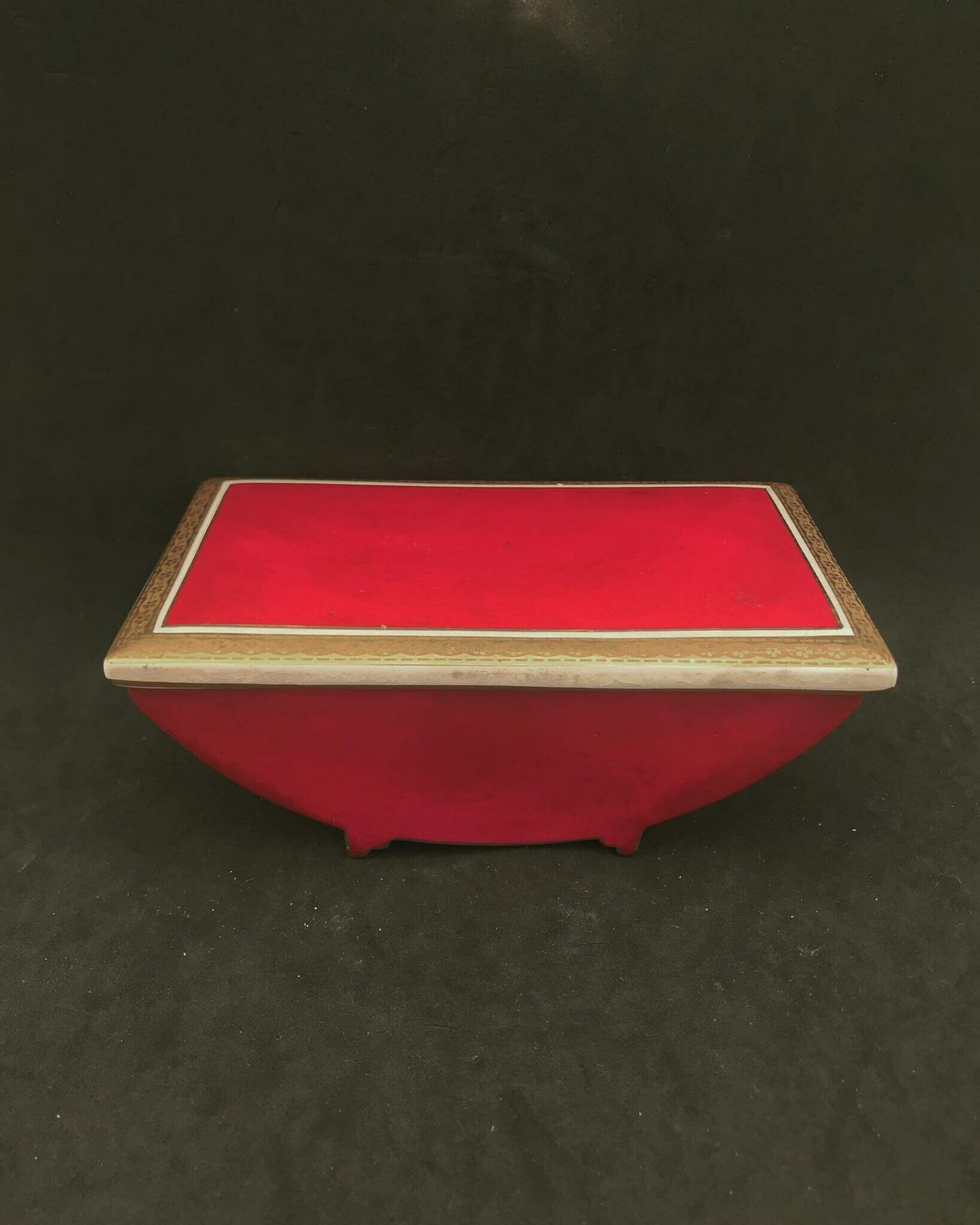 photo for sale Ceramic Box Antique Candy Box Jewelry Box Burgundy Ceramic With Golden Rim Decor Crown Devon Fieldings Staffordshire England Vanity Decor