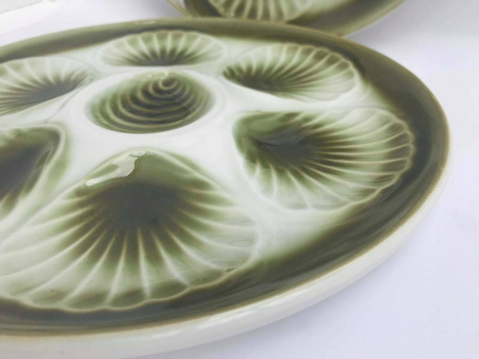 6 Oesterschalen Moulin Des Loups Frans Vintage Jaren 80, Paar Schelpenbordenservies Keramische Serveerschaal Scallop Clam Coquille St Jacques photo vinterior