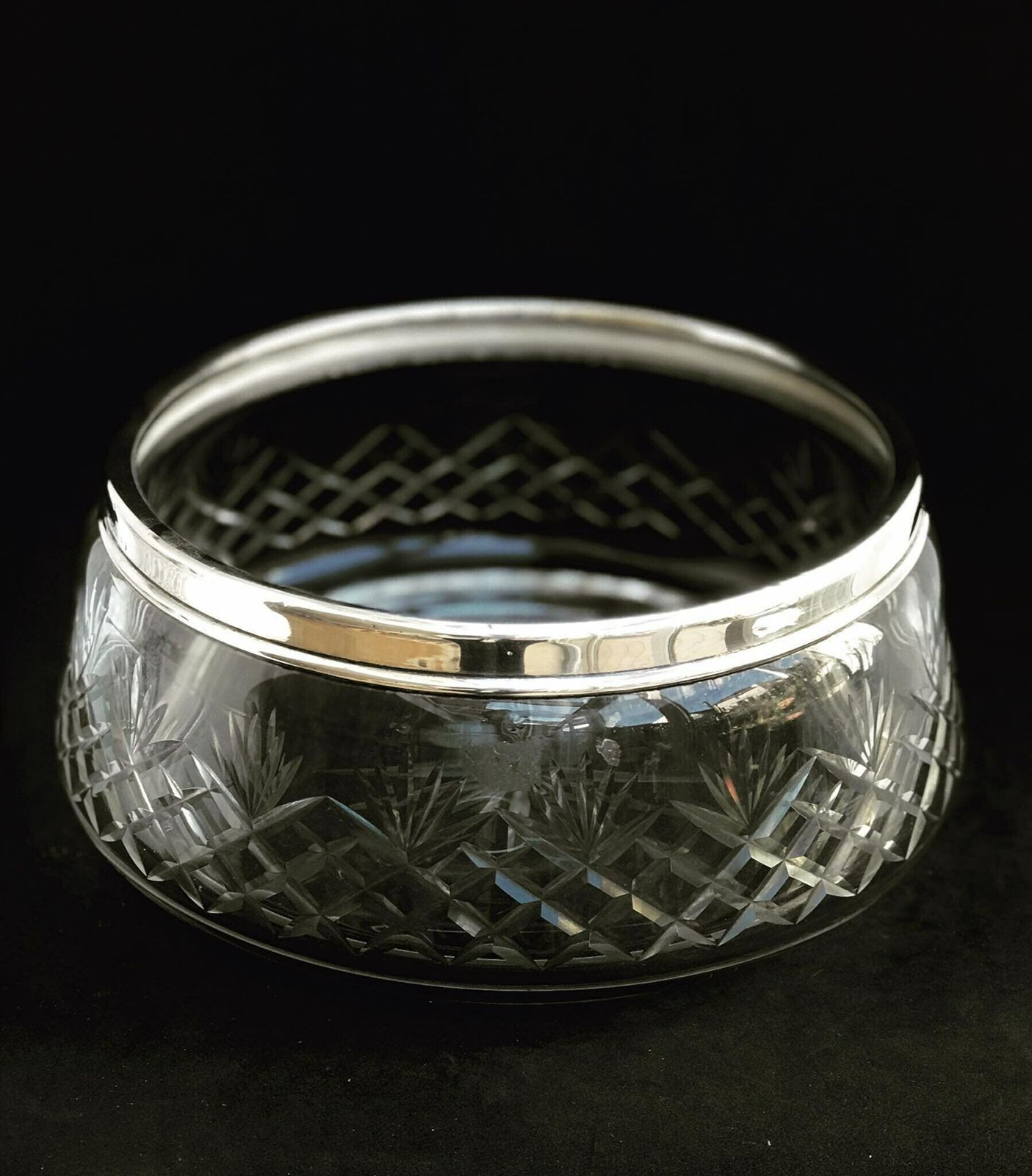Salad Bowl Sterling Silver And Cut Crystal Large Bowl Antique English J T Wordsworth & Co Luxury Gift Wedding Gift Couple Gift Christmas photo furniture