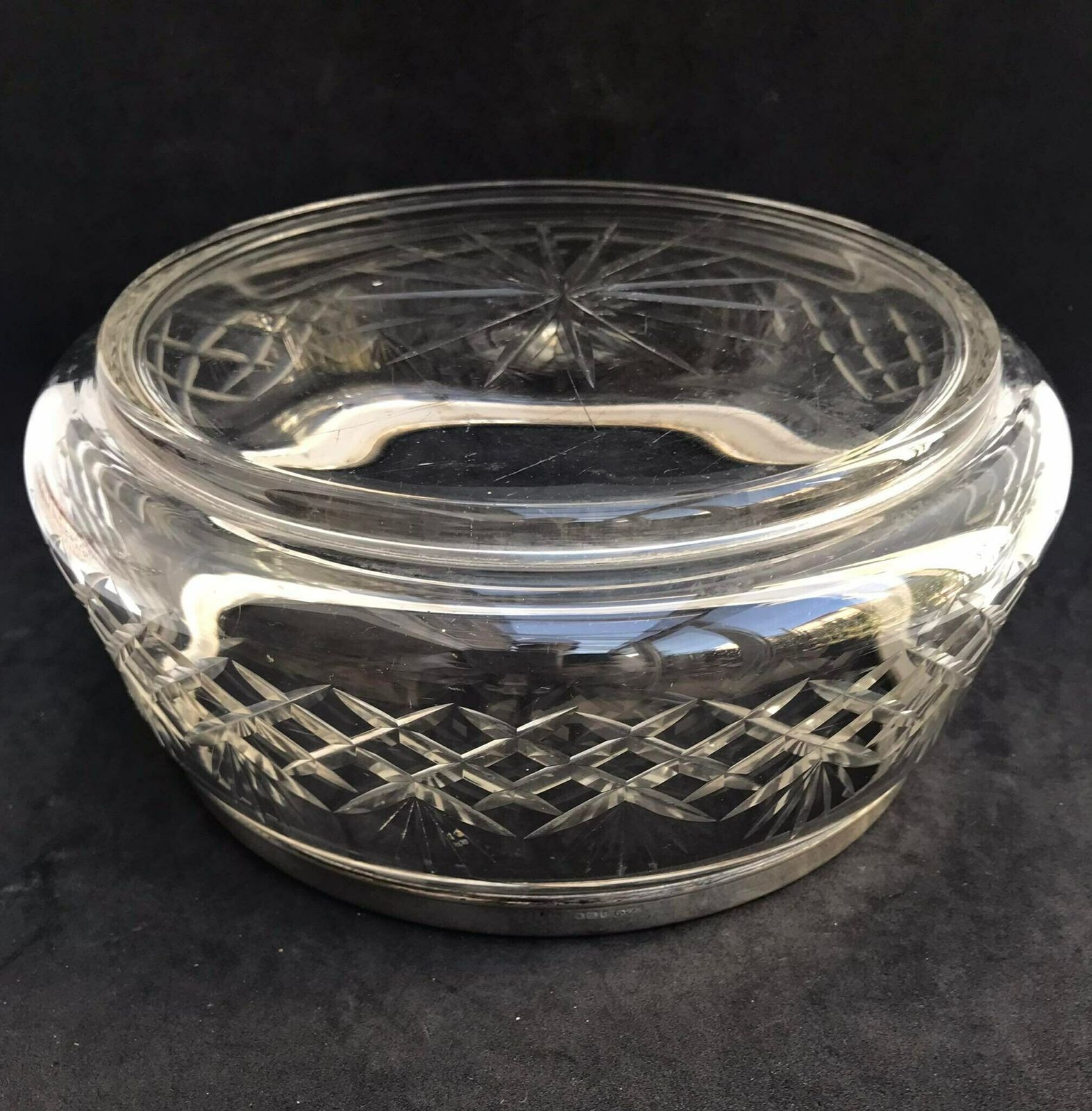 Salad Bowl Sterling Silver And Cut Crystal Large Bowl Antique English J T Wordsworth & Co Luxury Gift Wedding Gift Couple Gift Christmas photo vinterior