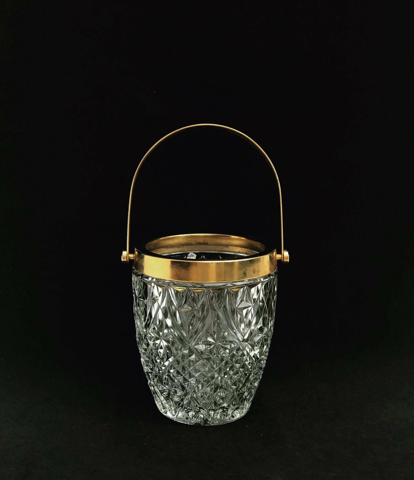 Ice Bucket Heavy Cut Crystal French With Golden Metal Handles Mid Century Barware Mixology Tools Bar Cart Hollywood Regency Man Cave Gift photo furniture