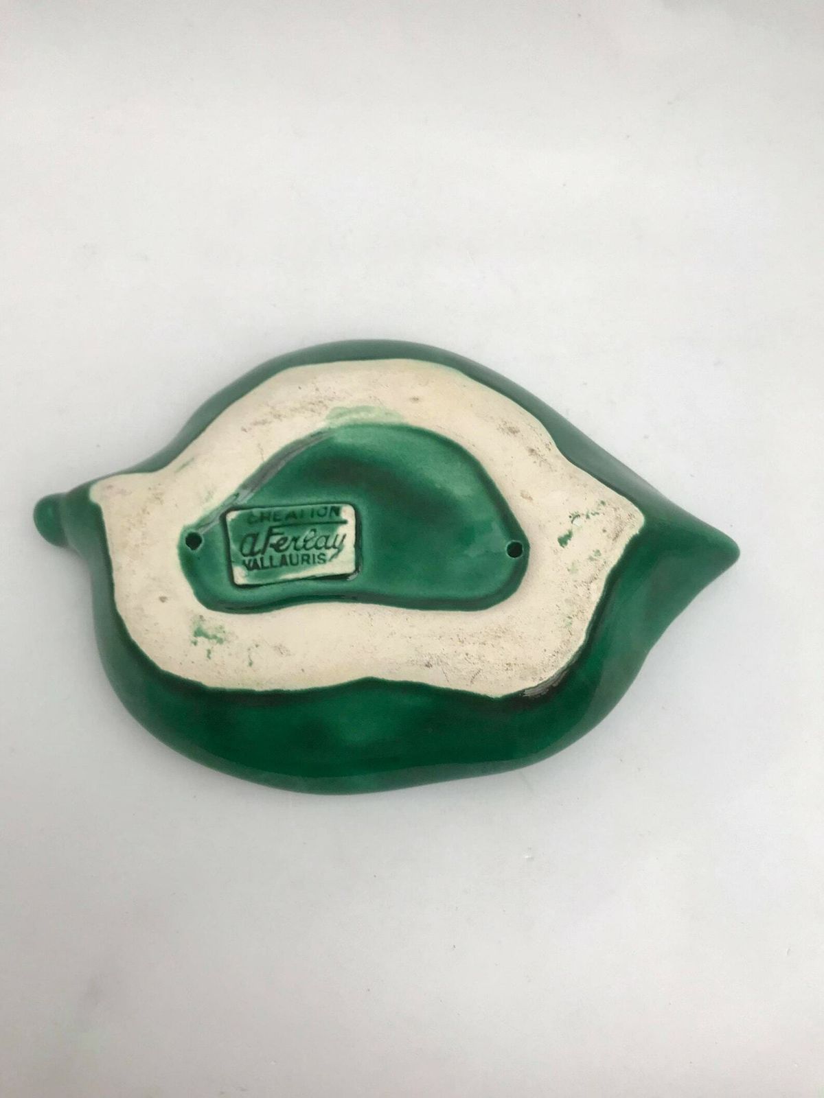 Leaf Dish Bag Dish Catch All Vallauris Vintage French Pottery Mid Century Leaf Shaped Signed By Artst Albert Ferlay Wedding Gift Barbotine photo vintage