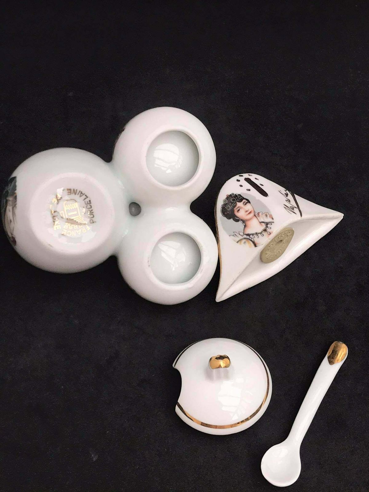Salt Cellars French Vintage Limoges Napoleon Bonaparte Josephine 60s Golden Porcelain Salt Pots Salt/Pepper Servers Cellars photo furniture