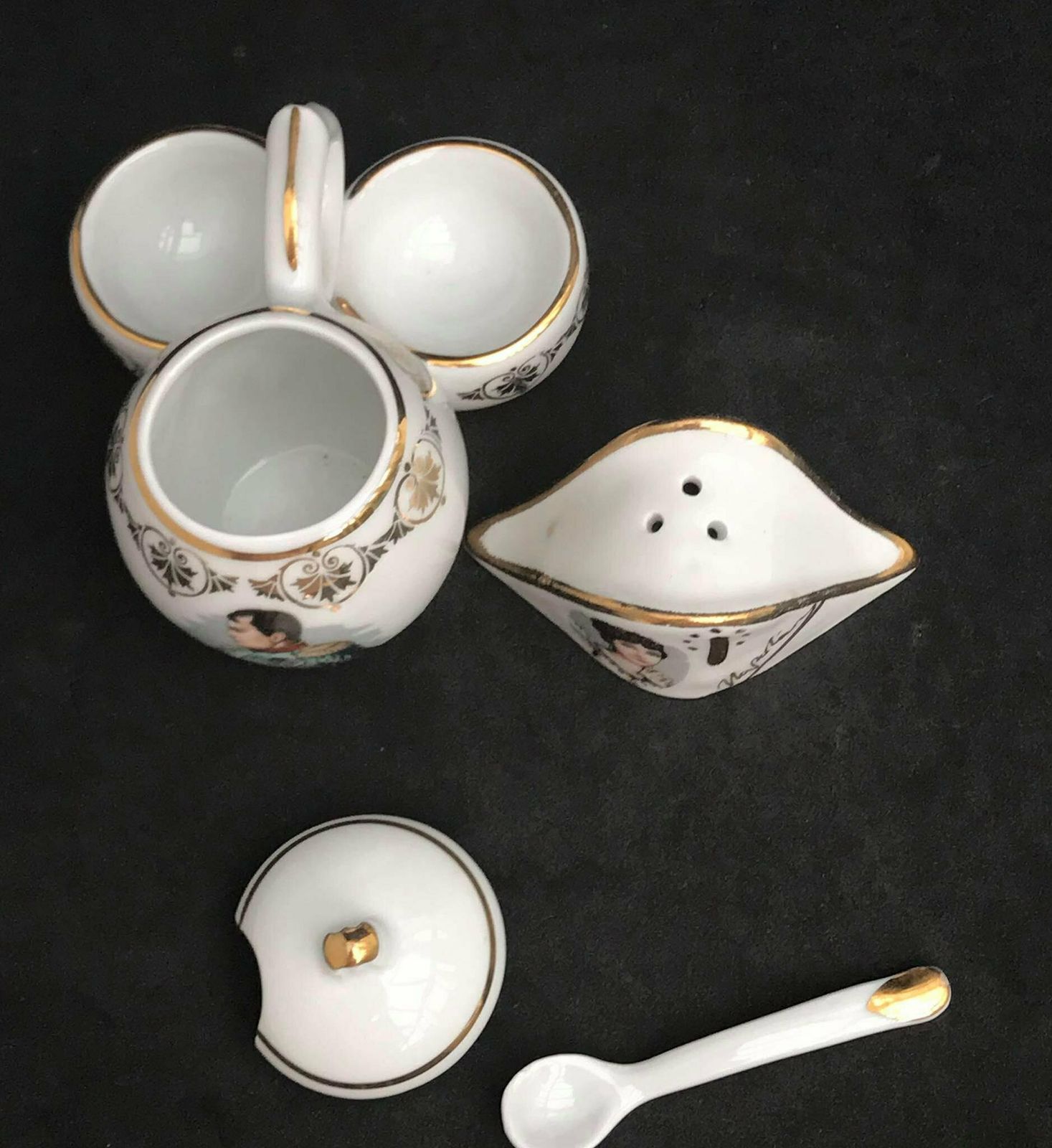 Salt Cellars French Vintage Limoges Napoleon Bonaparte Josephine 60s Golden Porcelain Salt Pots Salt/Pepper Servers Cellars photo buy