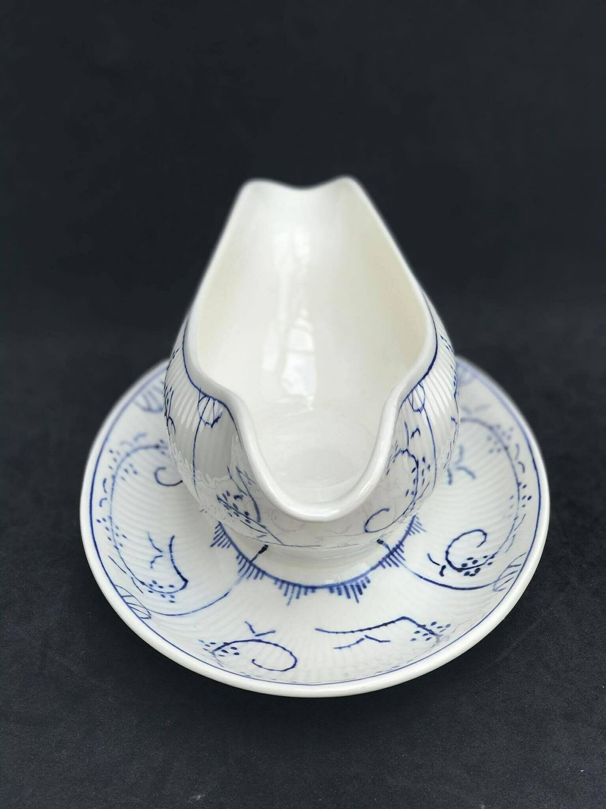 Boch Freres La Louviere Copenhagen Pattern, Gravy Boat With Saucer Dresden Blue White Porcelain 1920s, Antique Pottery Belgian Pottery photo vinterior