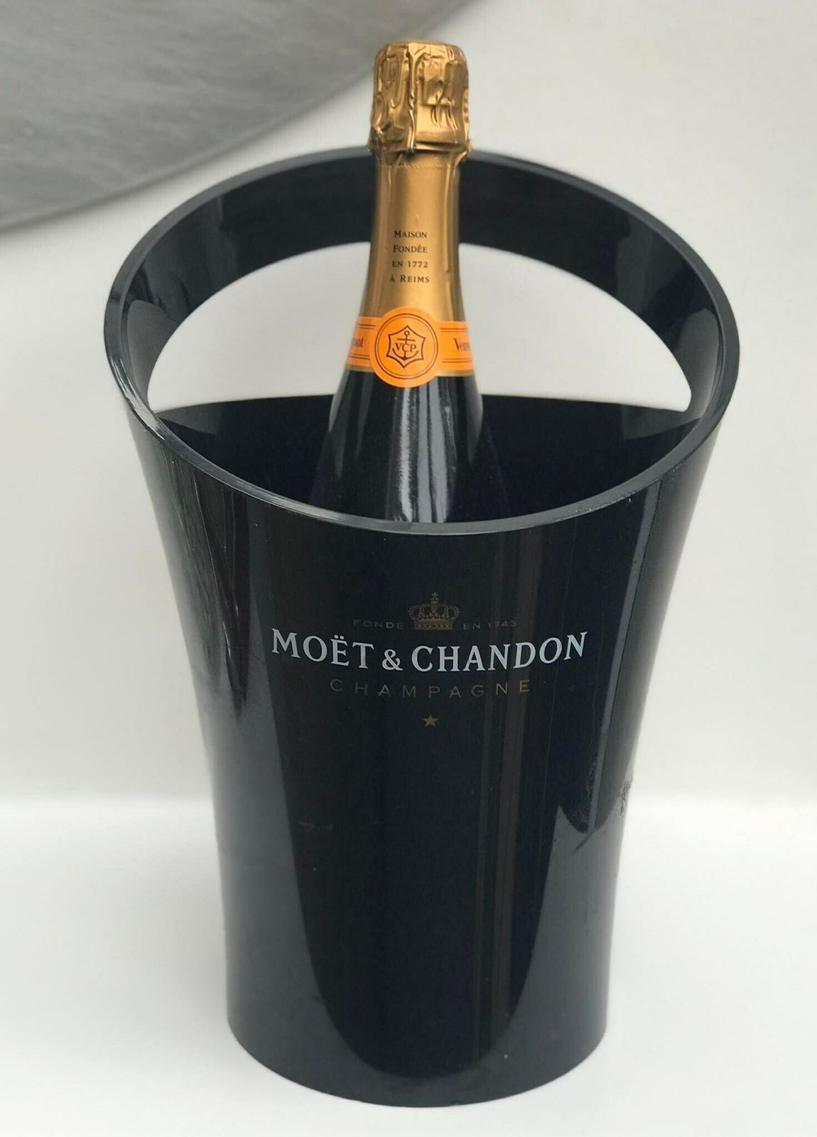 Champagne Bucket Moet Chandon Wine Cooler Made In France. French Vintage, Vintage Moet And Chandon Metal Champagne Bucket, Stamped photo vintage