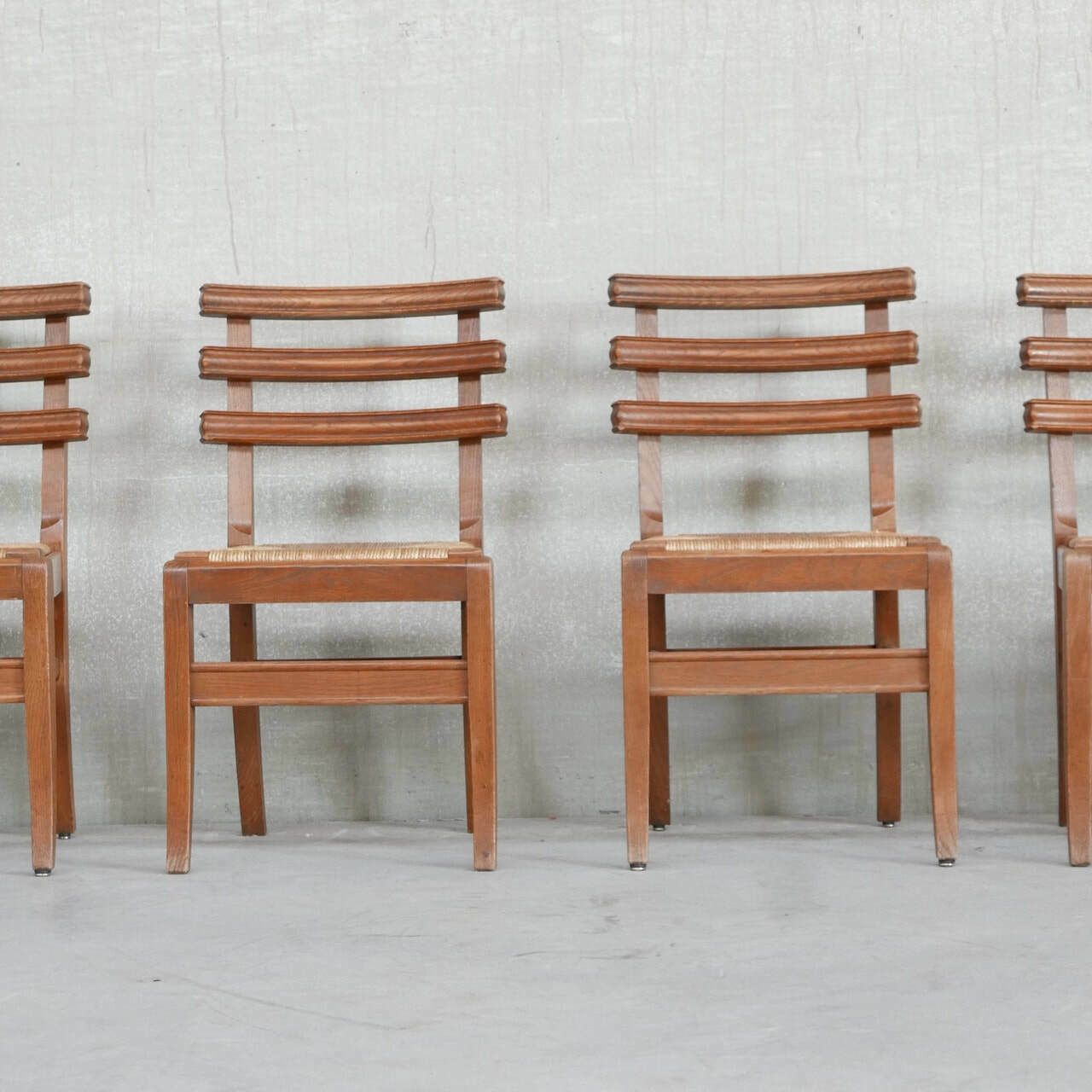 Set Of Six Mid Century French Oak Dining Chairs (6) photo vinterior