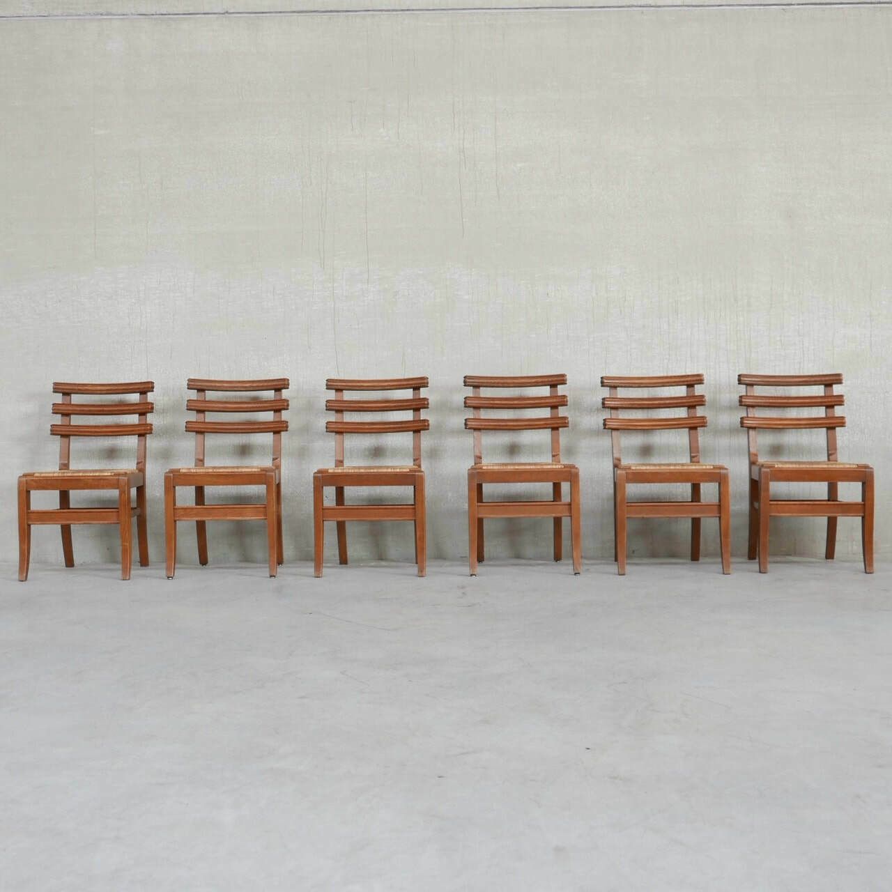Set Of Six Mid Century French Oak Dining Chairs (6) photo vintage
