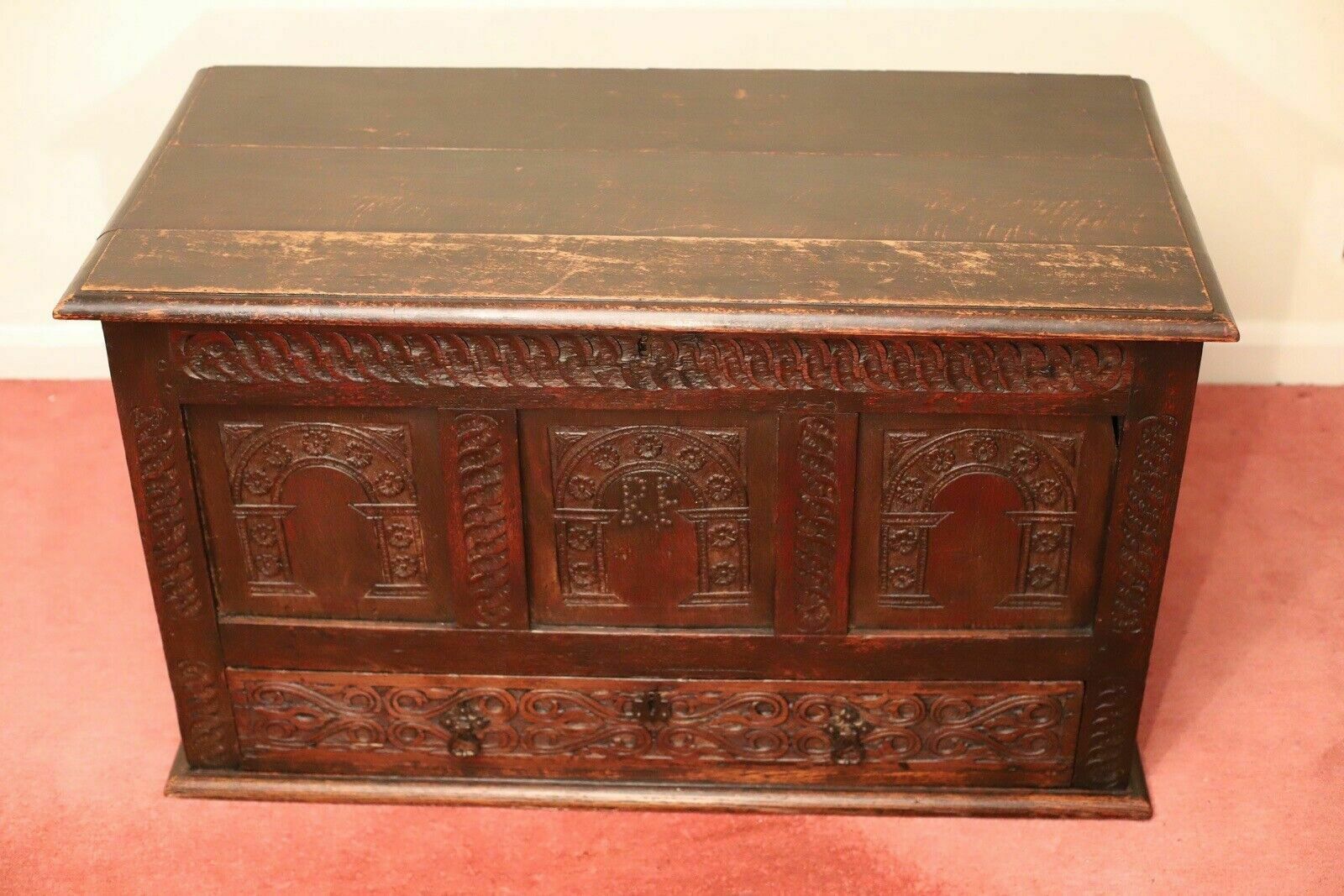 Unique Victorian Carved Oak Mule Chest Made By Hewetson Milner And Thexton Ltd photo for sale
