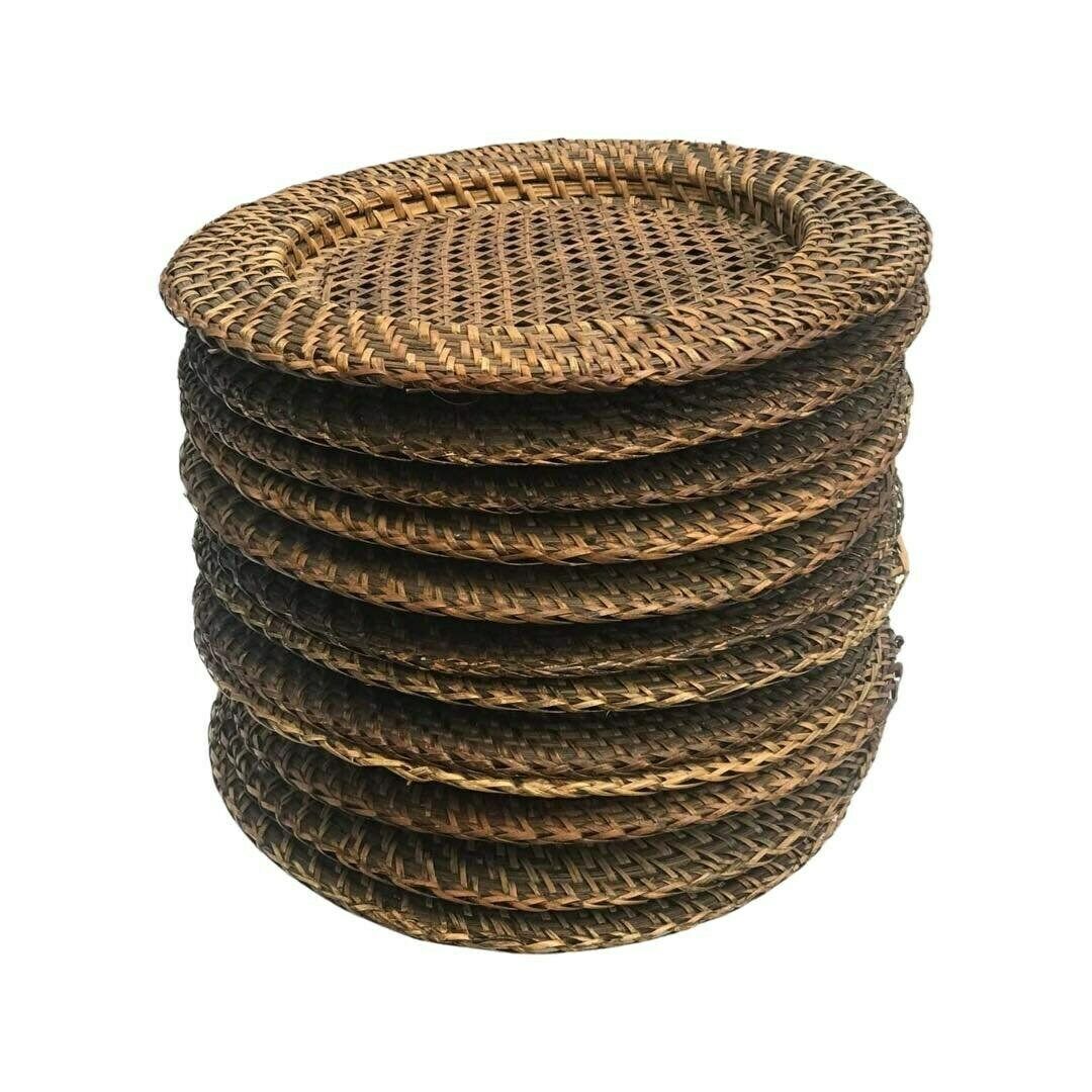 Vintage Rattan Onderborden – Set Van 12 | Rustiek Bamboe Vlechtwerk | Ronde Dienbladen | Farmhouse & Boho Tafelaccessoires