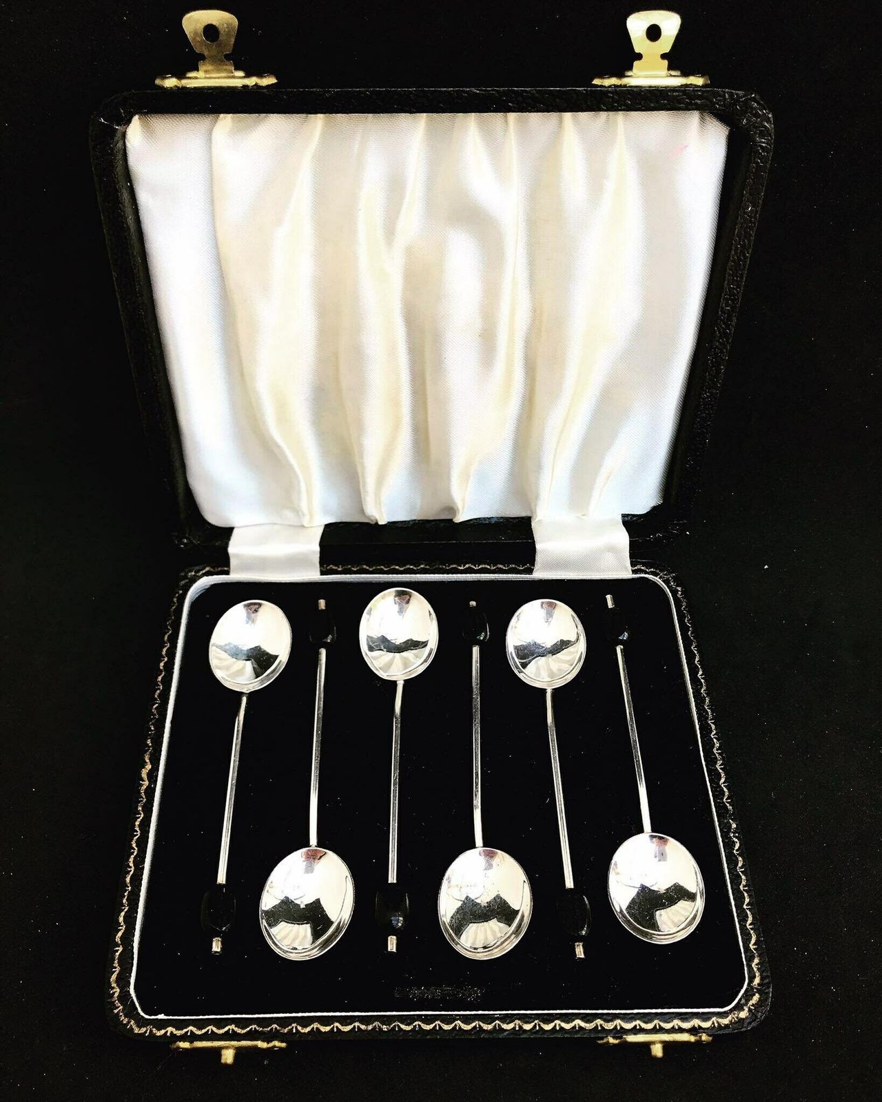 Coffee Spoons Set 6 Sterling Silver Arthur Price & Co Moka Expresso Vintage Set Of Six Coffee Bean Cased Solid Silver Flatware Cutlery