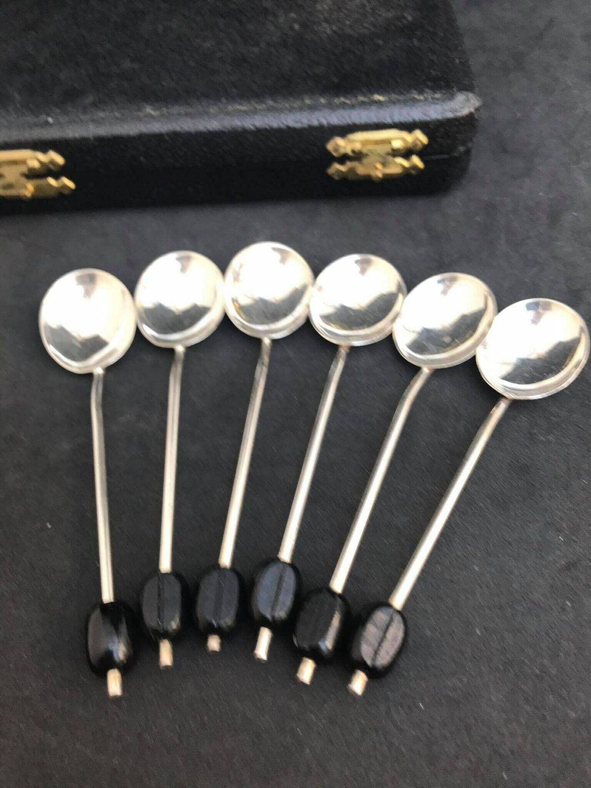 Koffielepelset 6 Sterling Zilver Arthur Price & Co Moka Espresso Vintage Set Van Zes Koffieboon Massief Zilver Bestek photo for sale