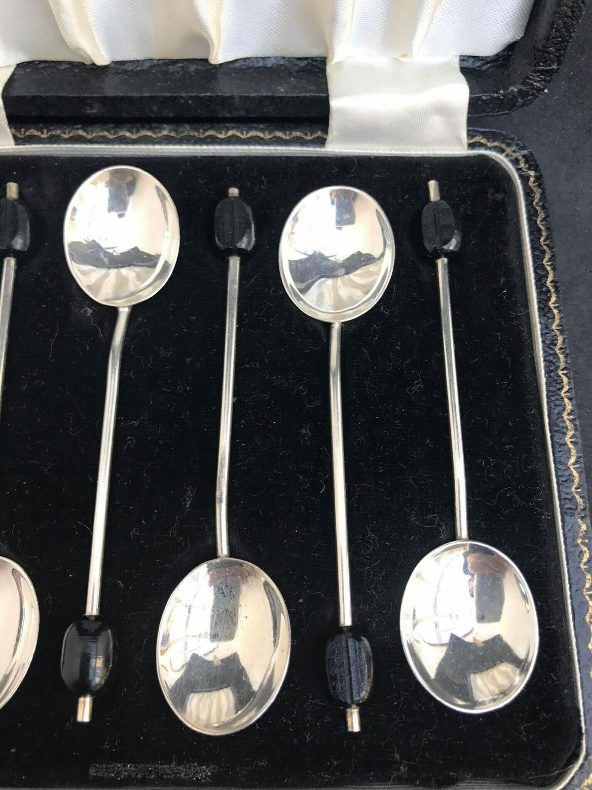 Coffee Spoons Set 6 Sterling Silver Arthur Price & Co Moka Expresso Vintage Set Of Six Coffee Bean Cased Solid Silver Flatware Cutlery photo vintage