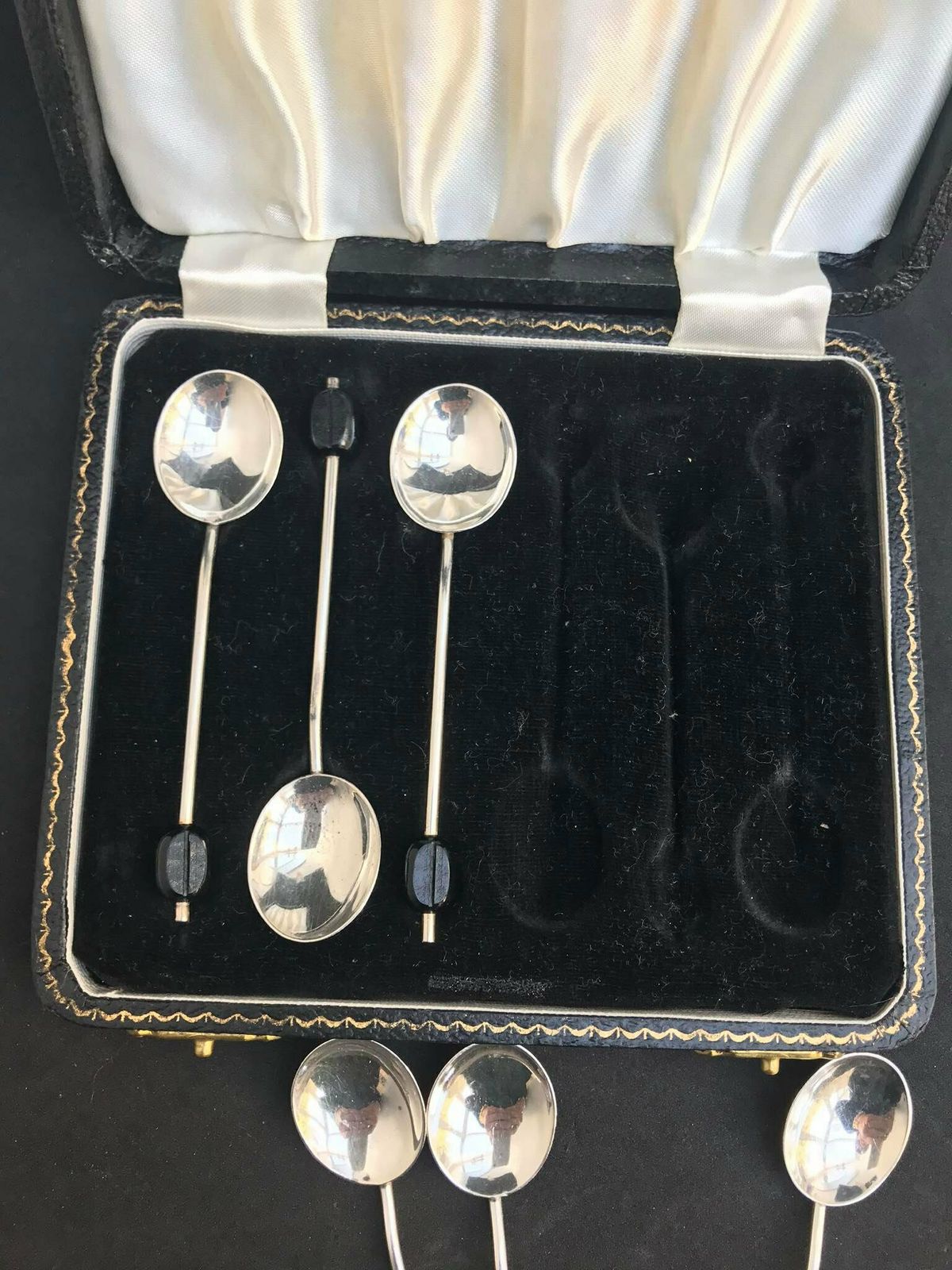 photo for sale Coffee Spoons Set 6 Sterling Silver Arthur Price & Co Moka Expresso Vintage Set Of Six Coffee Bean Cased Solid Silver Flatware Cutlery