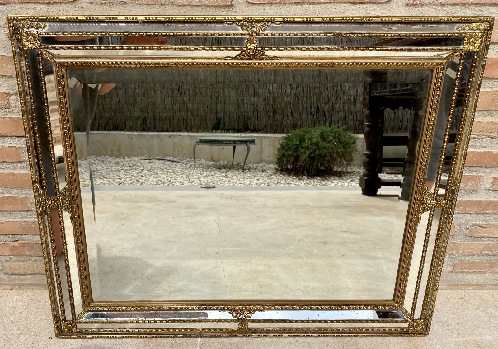 Gilded Carved Wood French Directoire Wall Venetian Mirror, Circa 1940 photo furniture